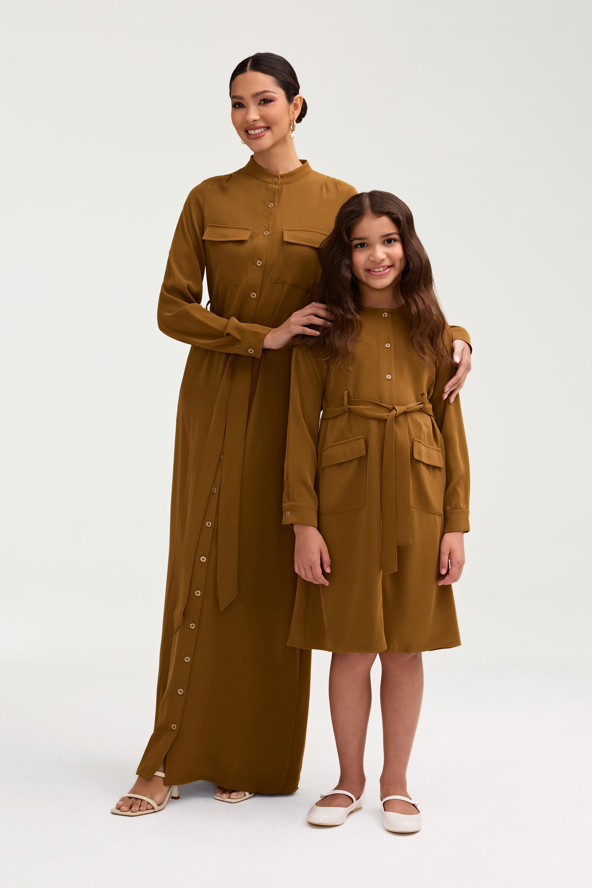 Olivia Button Down Utility Dress - Khaki Green (Girls) Clothing Veiled 