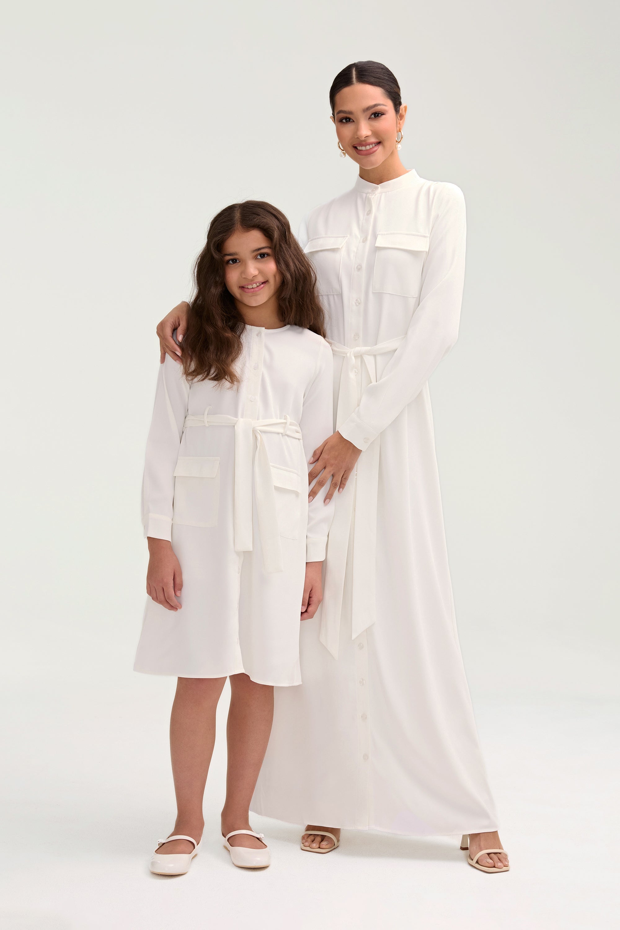Olivia Button Down Utility Dress - White (Girls) Clothing Veiled 