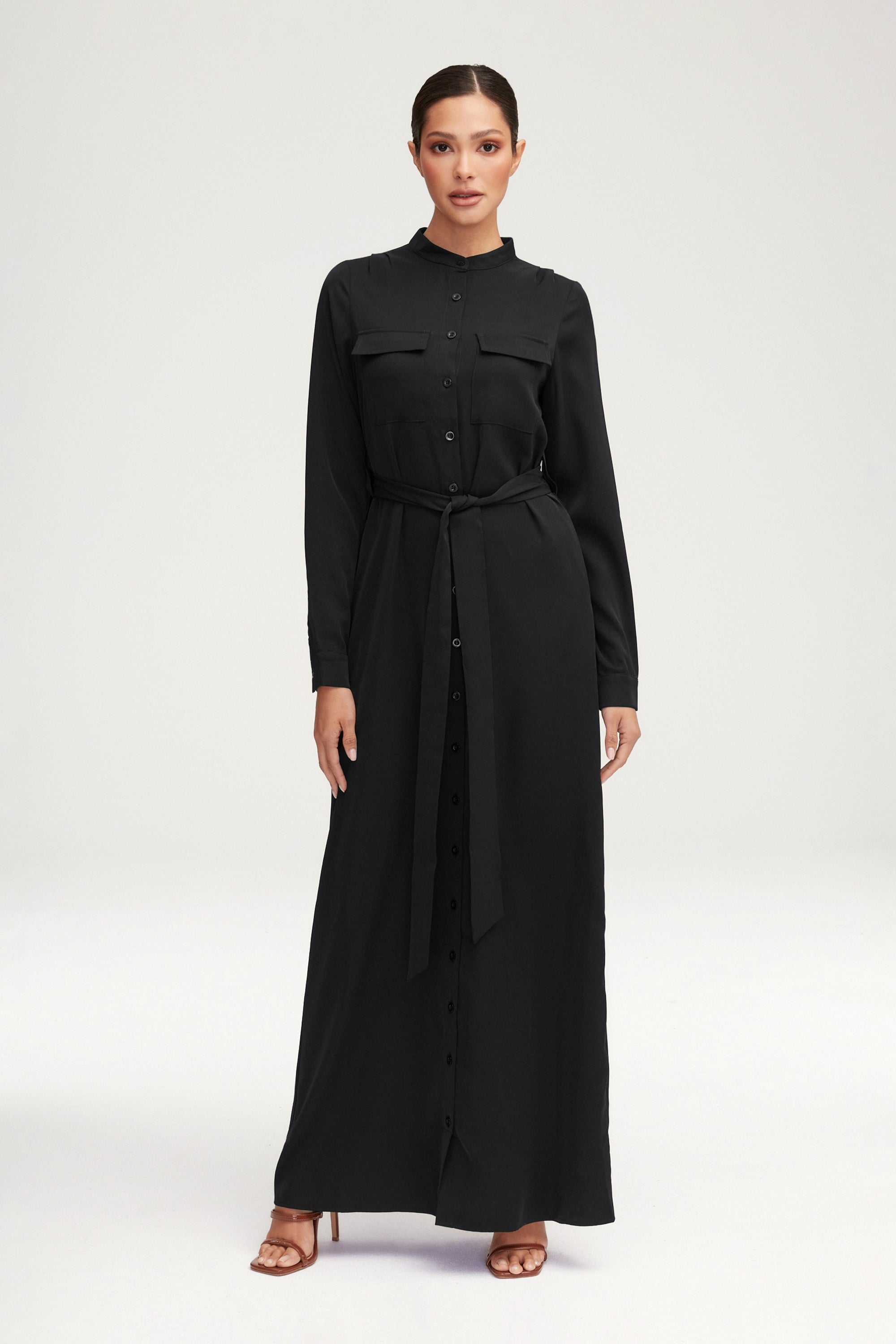 Olivia Button Down Utility Maxi Dress - Black Clothing Veiled 