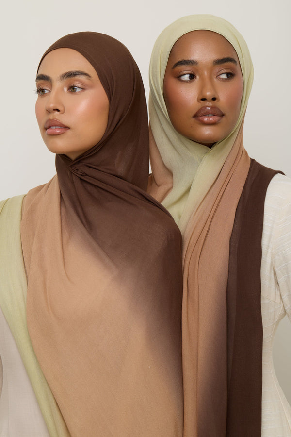 Ombre Modal Hijab - Chocolate Pistachio Hijab Veiled 