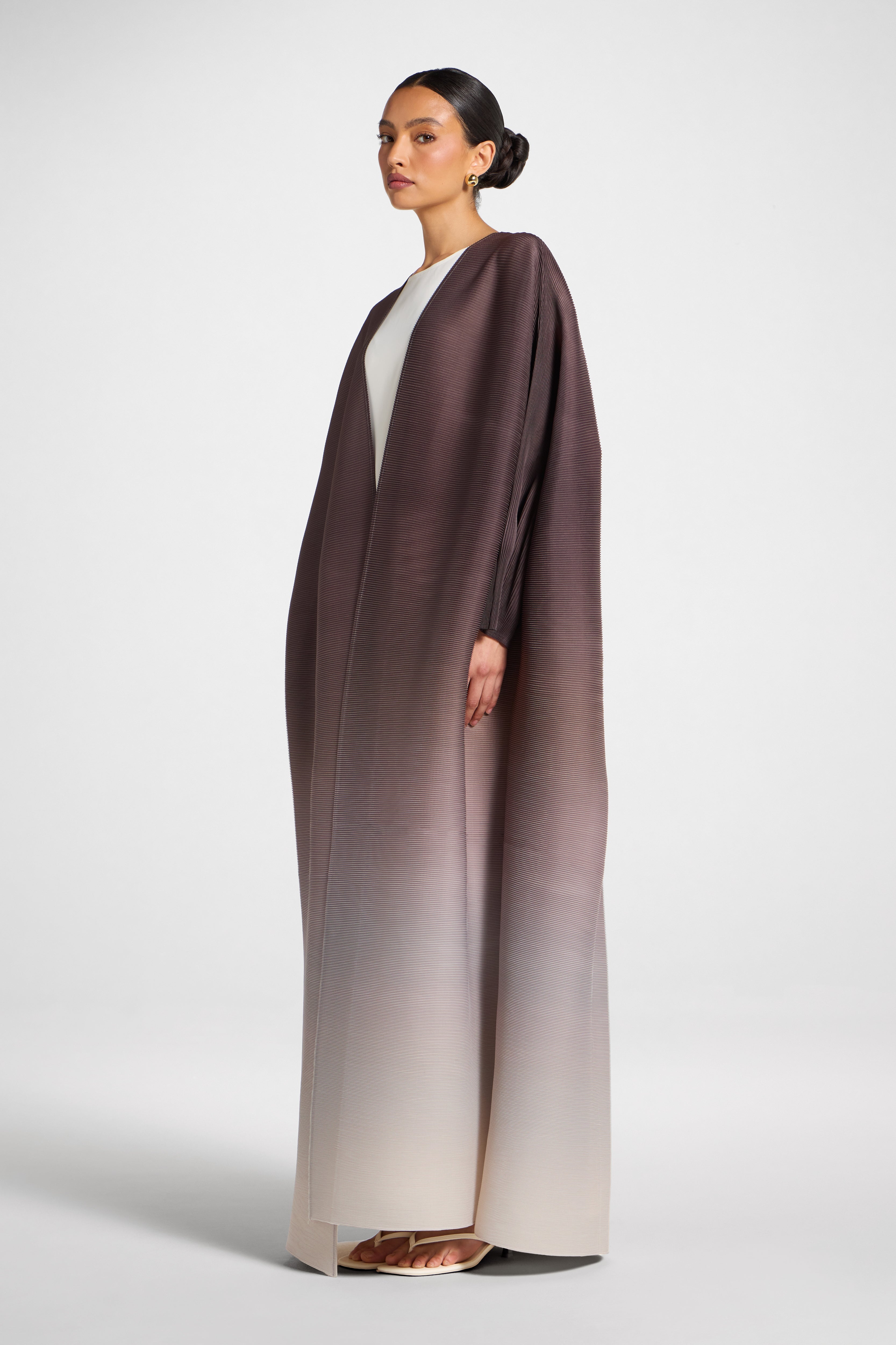 Ombre Pleated Open Abaya - Java Pink Abayas Veiled 