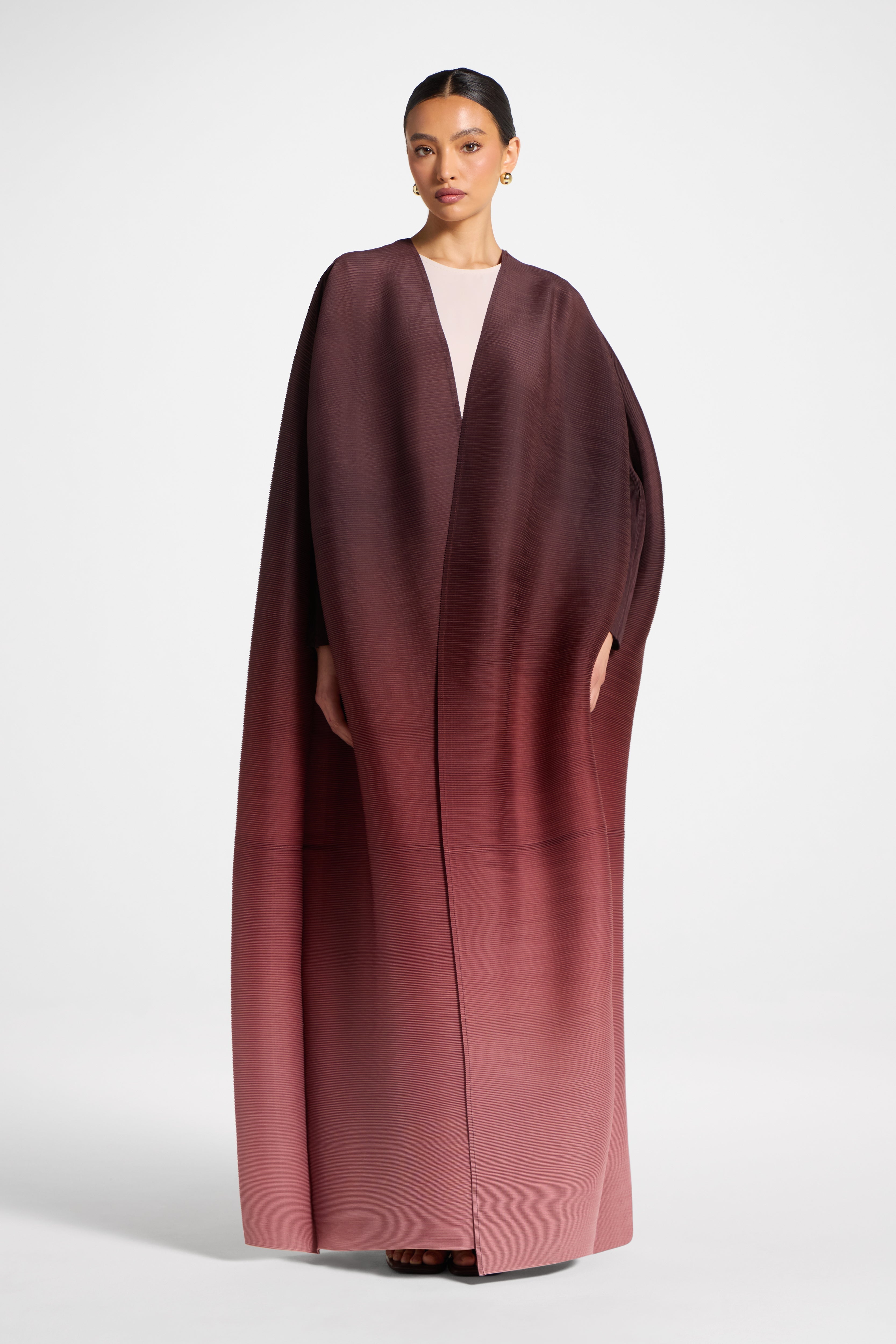 Ombre Pleated Open Abaya - Mocha Rose Abayas Veiled 