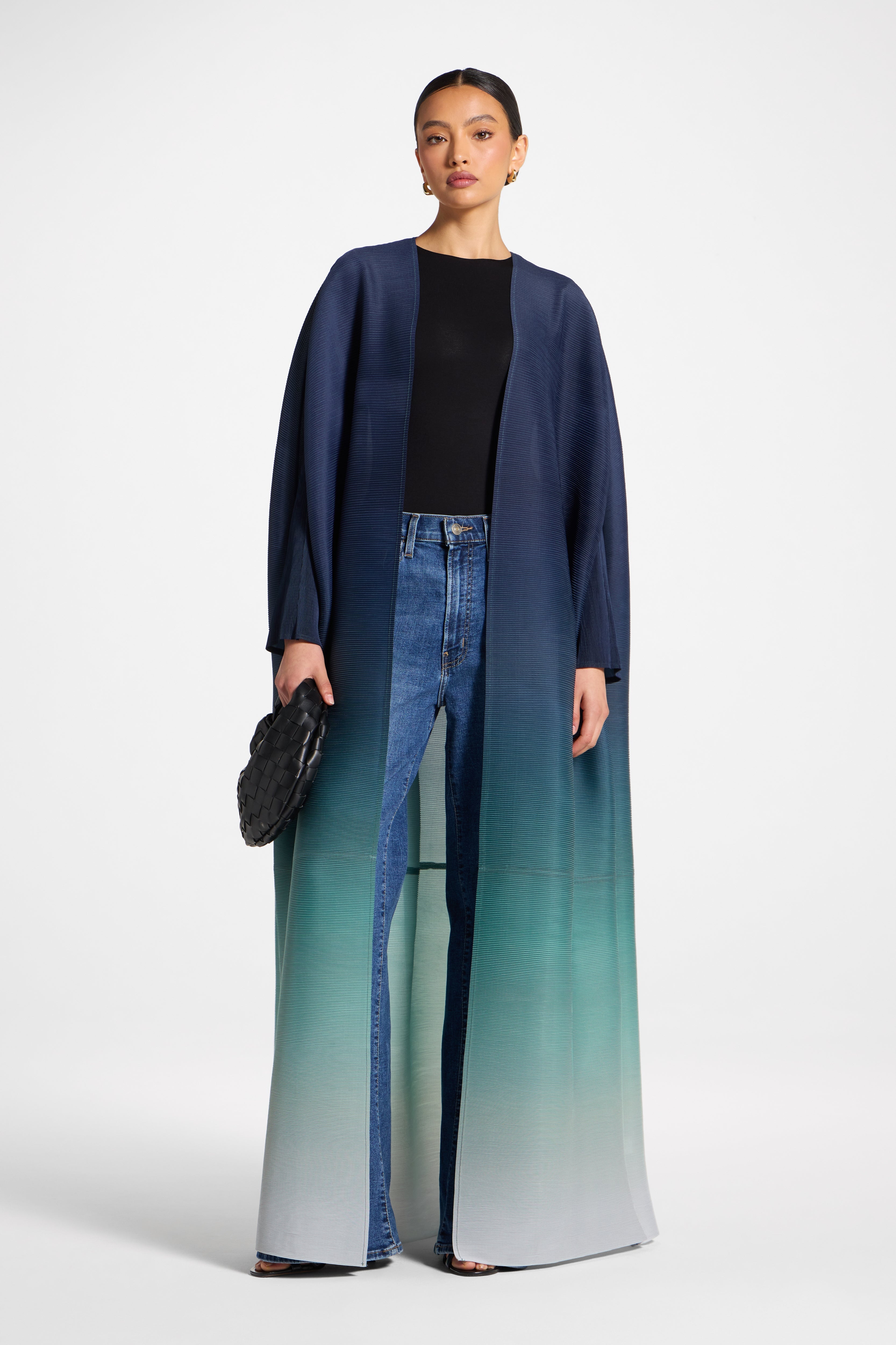 Ombre Pleated Open Abaya - Rainforest Mist