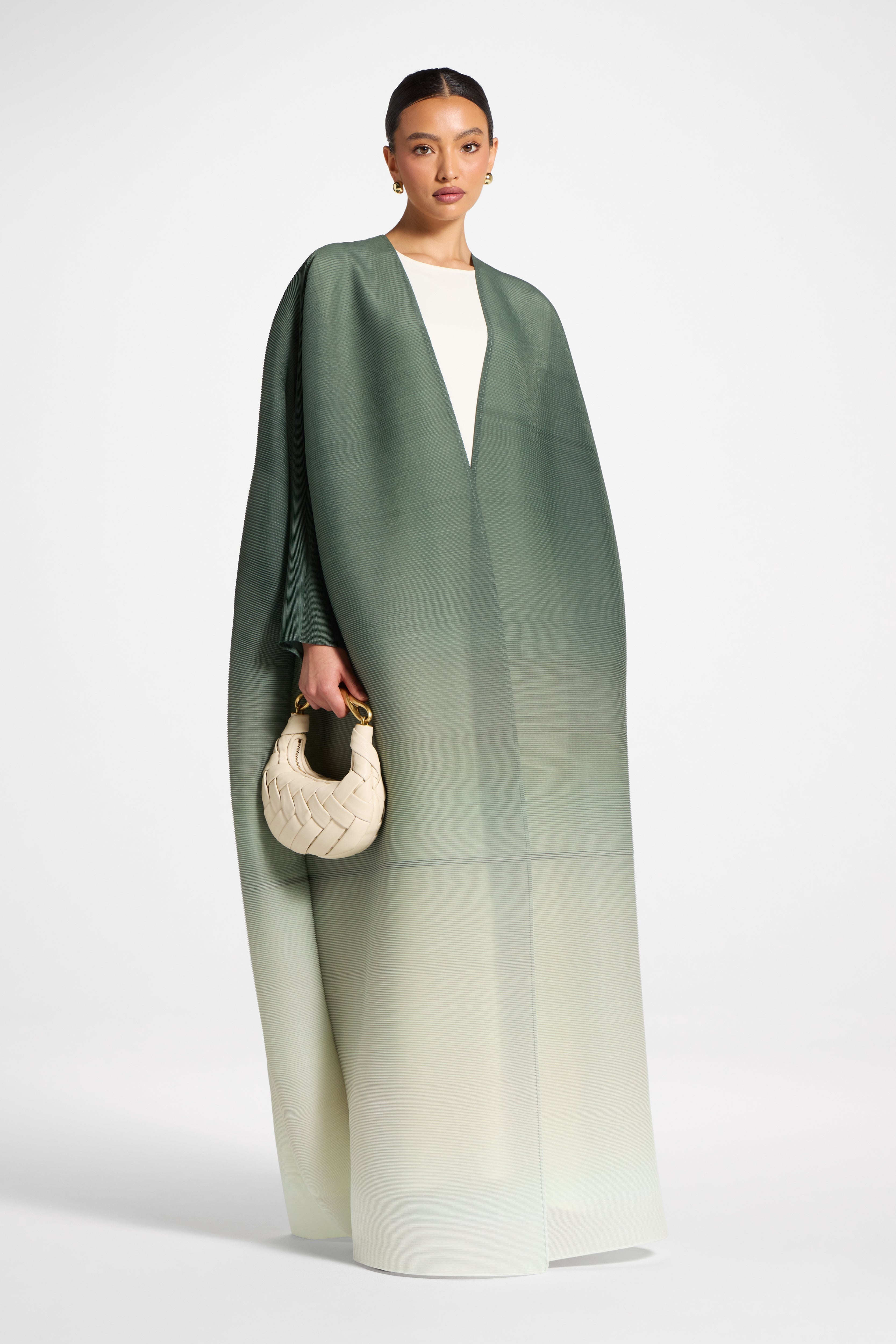 Ombre Pleated Open Abaya - Tea Forest Abayas Veiled 