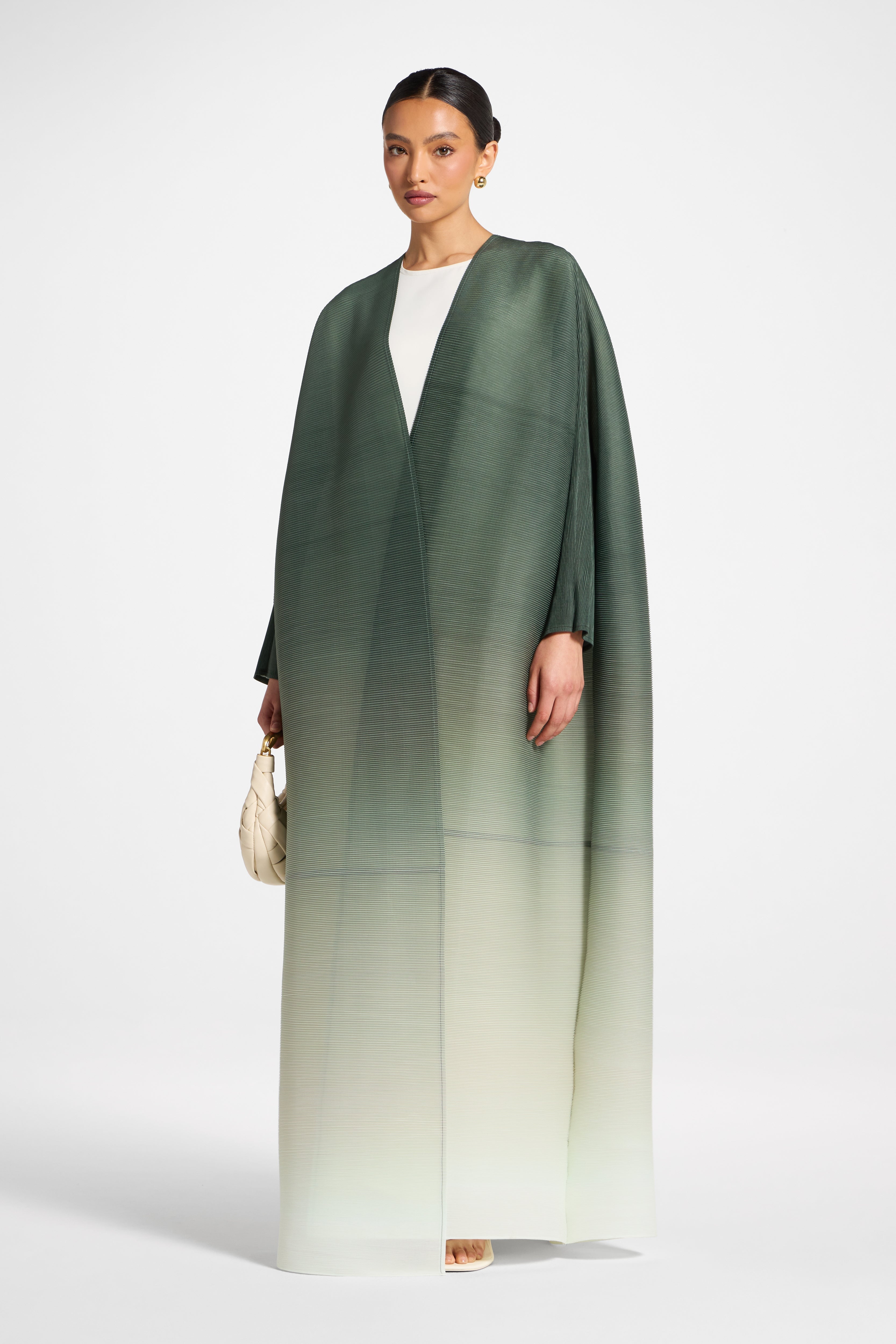 Ombre Pleated Open Abaya - Tea Forest Abayas Veiled 