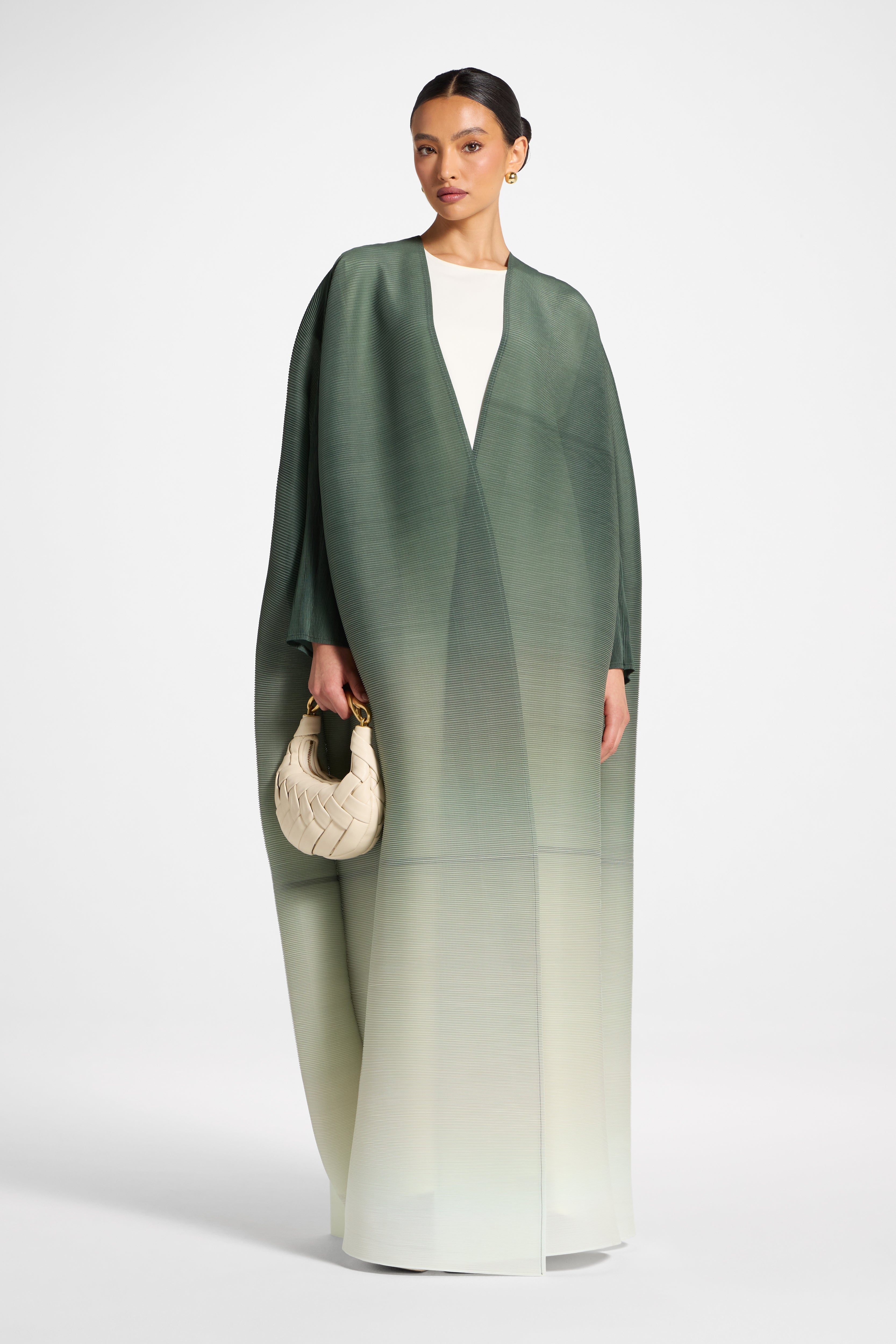 Ombre Pleated Open Abaya - Tea Forest Abayas Veiled 