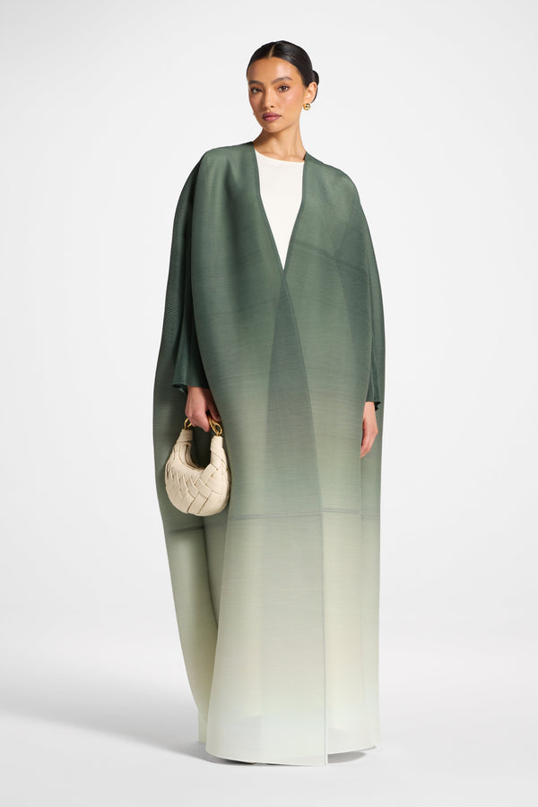 Ombre Pleated Open Abaya - Tea Forest Abayas Veiled 