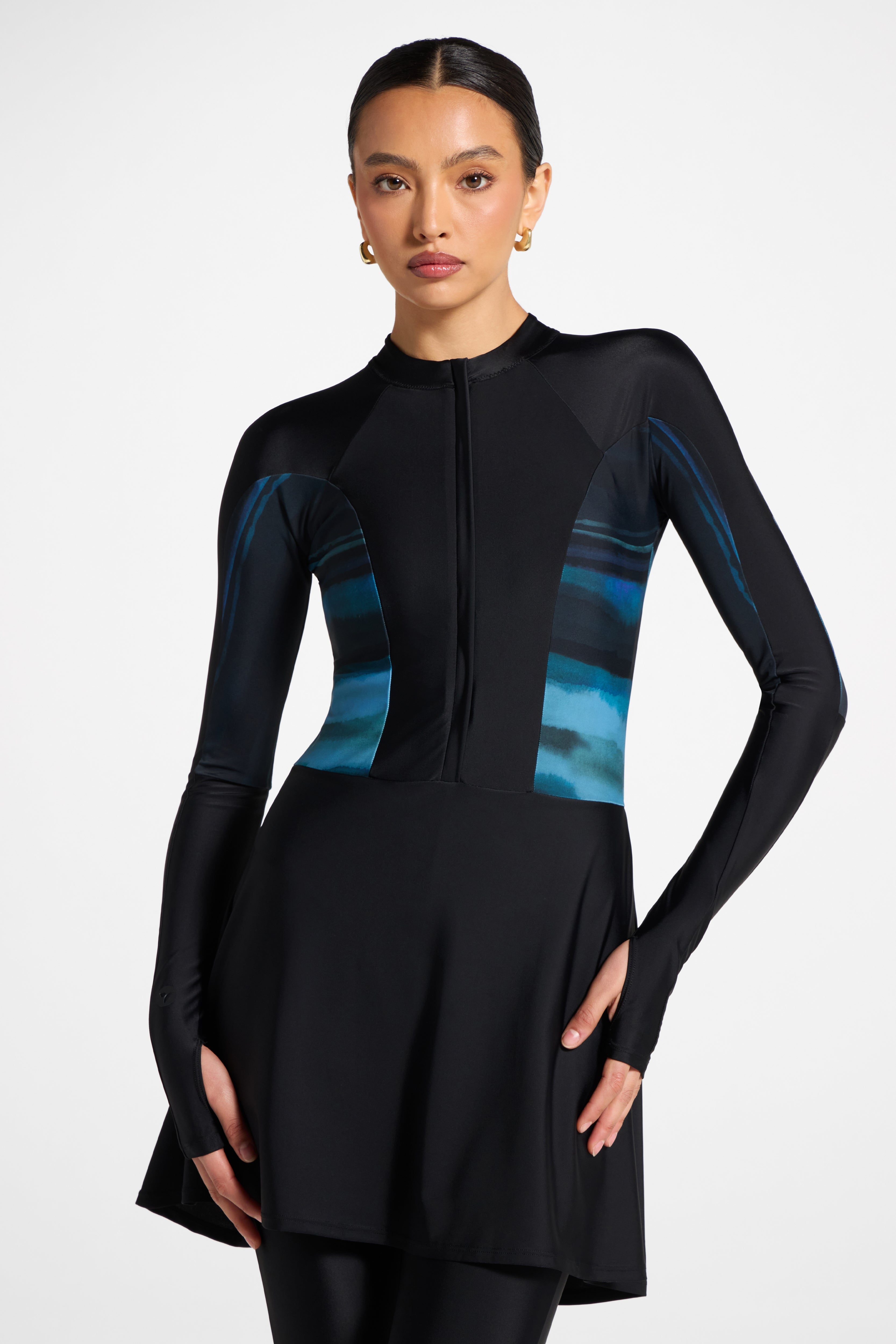 One Piece Full Body Swimsuit - Black/Print Swim Veiled 