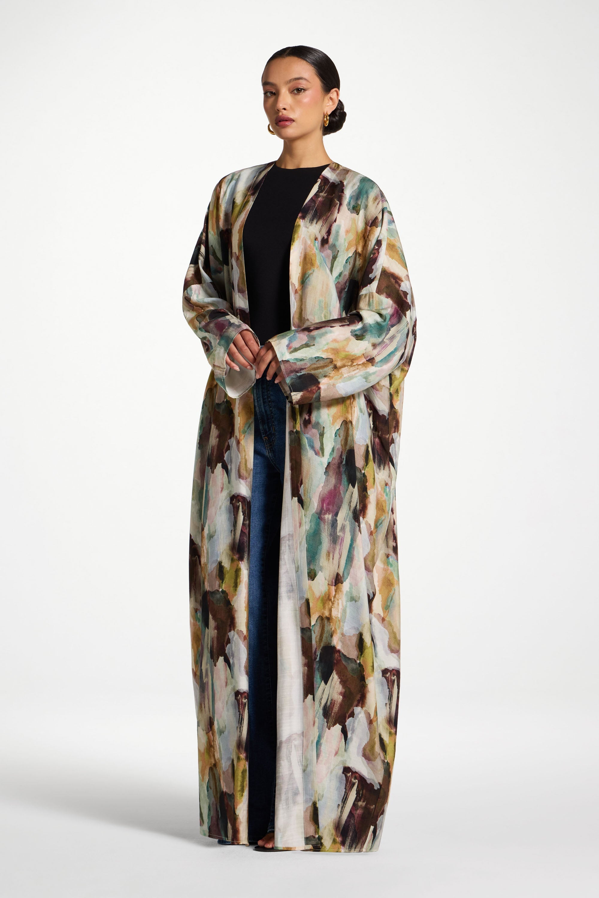 Open Abaya - Watercolor Oasis Abayas Veiled 