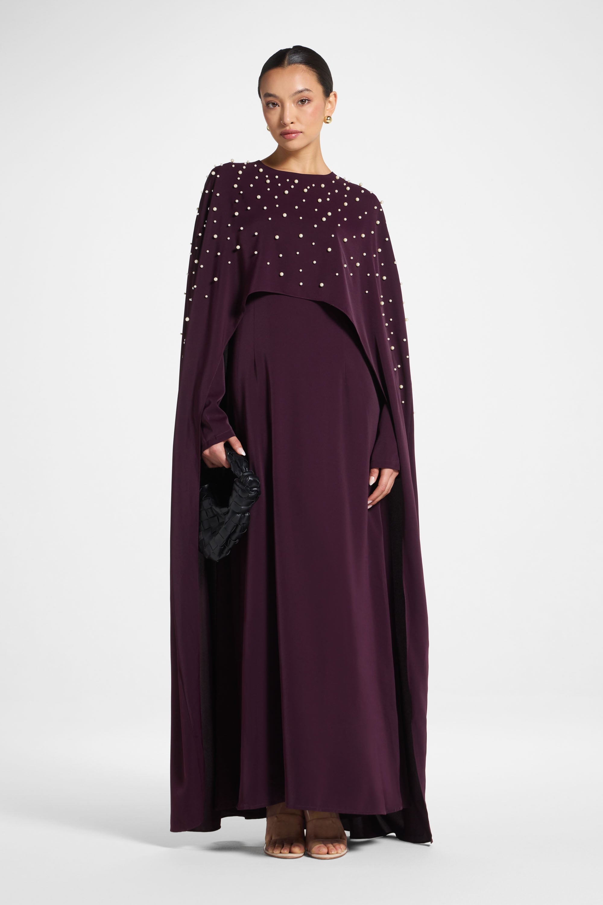 Pearl Cape Maxi Dress - Chocolate Plum Abayas Veiled 