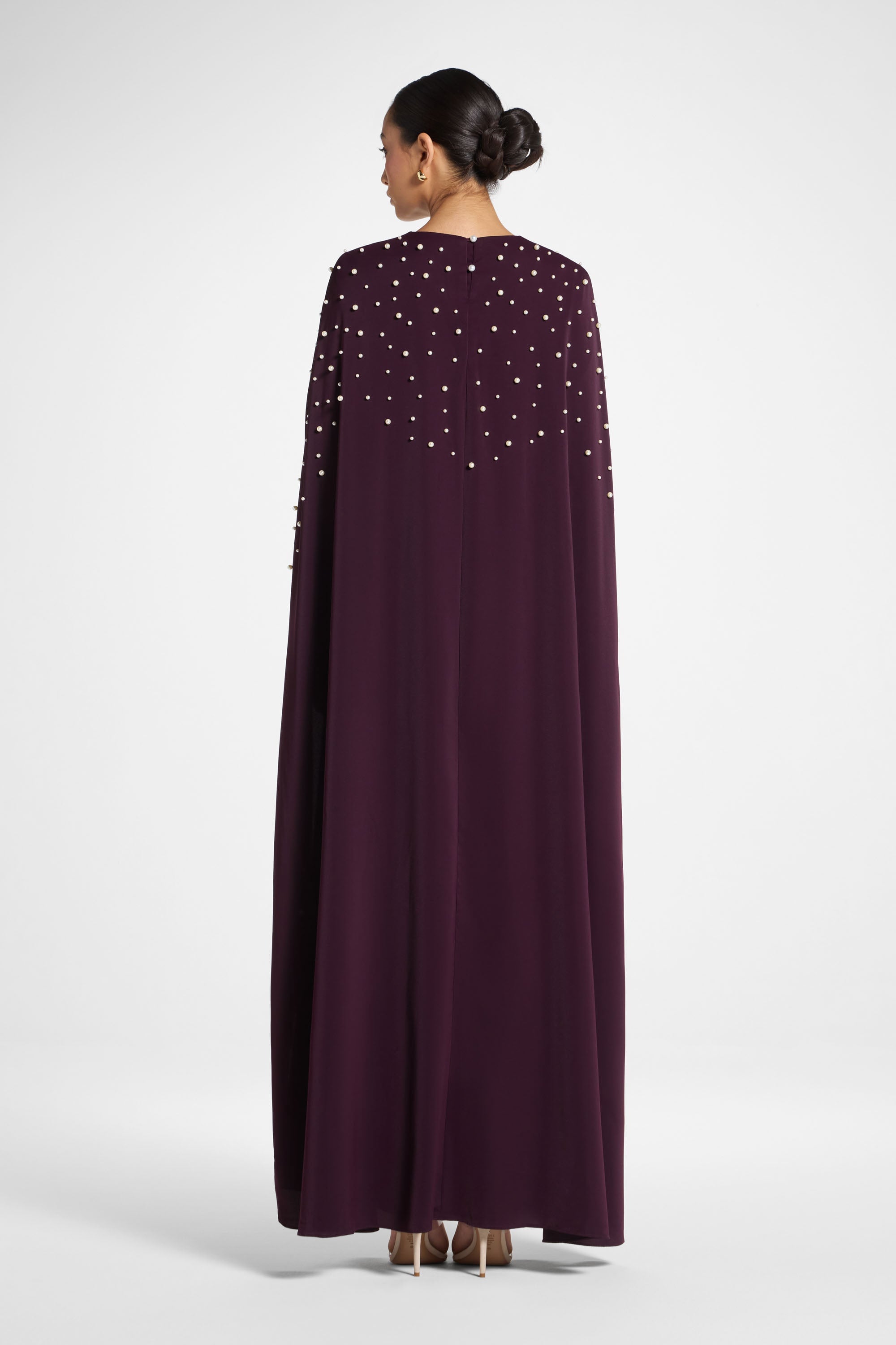 Pearl Cape Maxi Dress - Chocolate Plum Abayas Veiled 