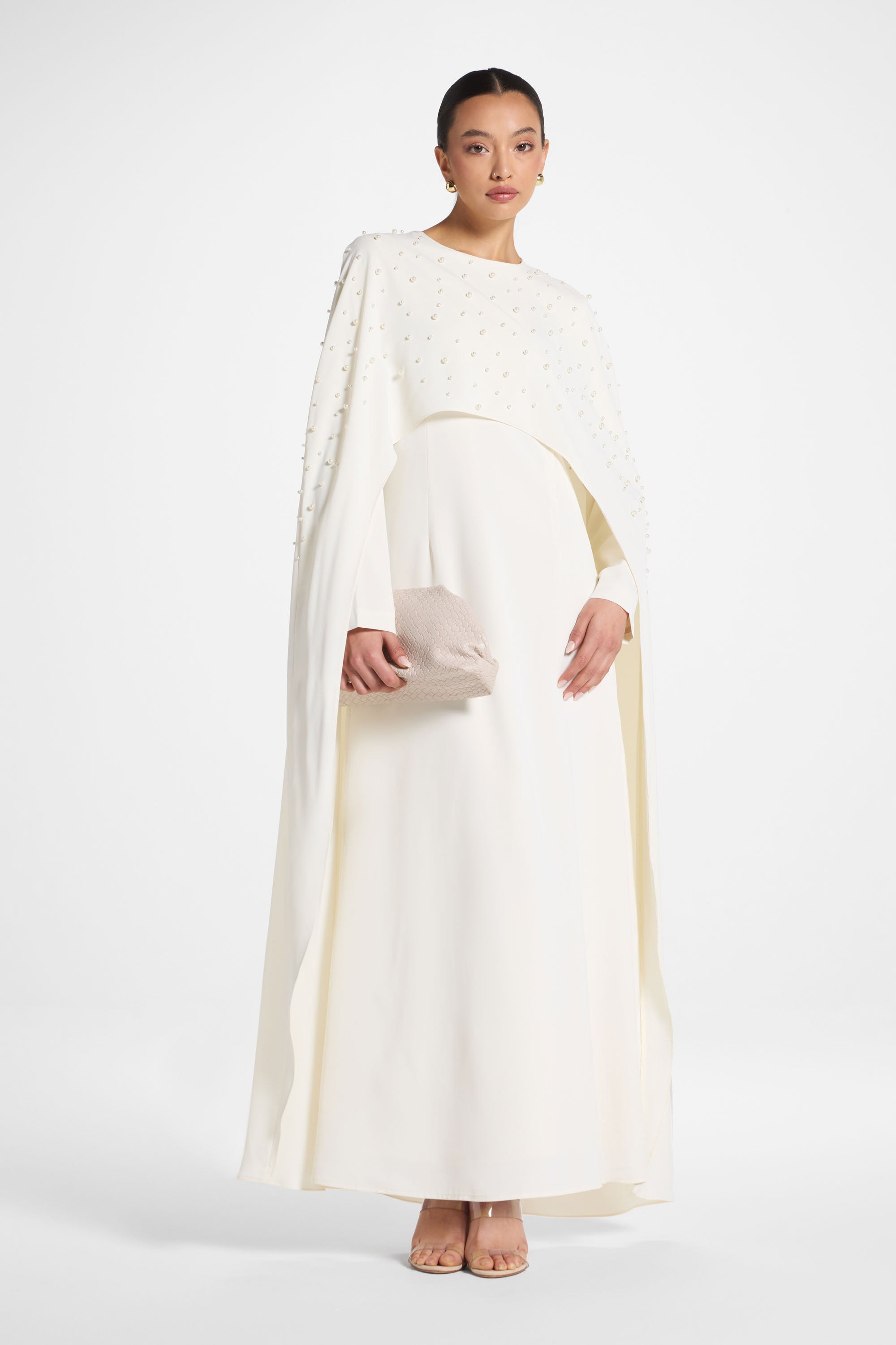 Pearl Cape Maxi Dress - Coconut Milk Abayas Veiled 