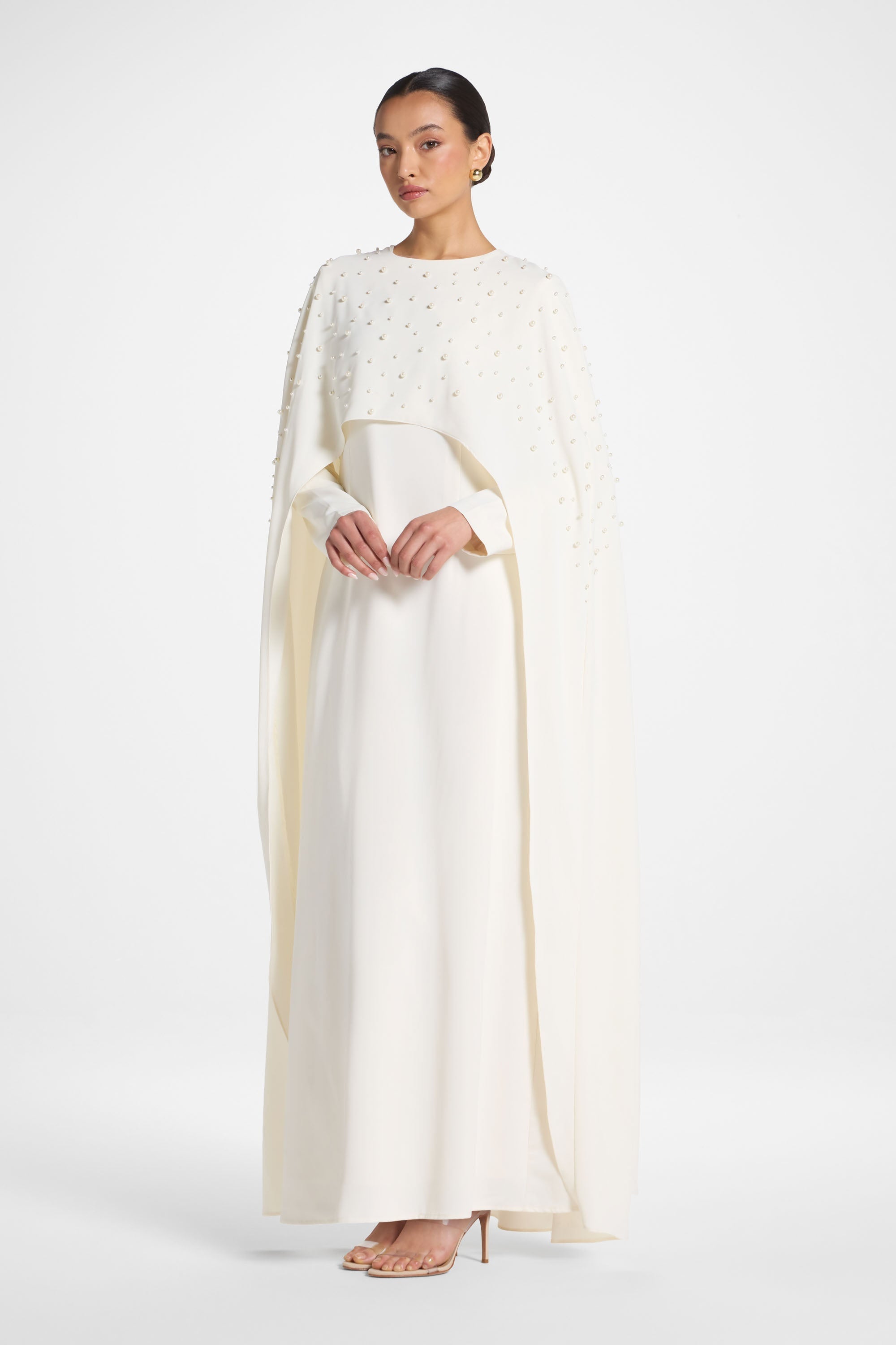 Pearl Cape Maxi Dress - Coconut Milk Abayas Veiled 