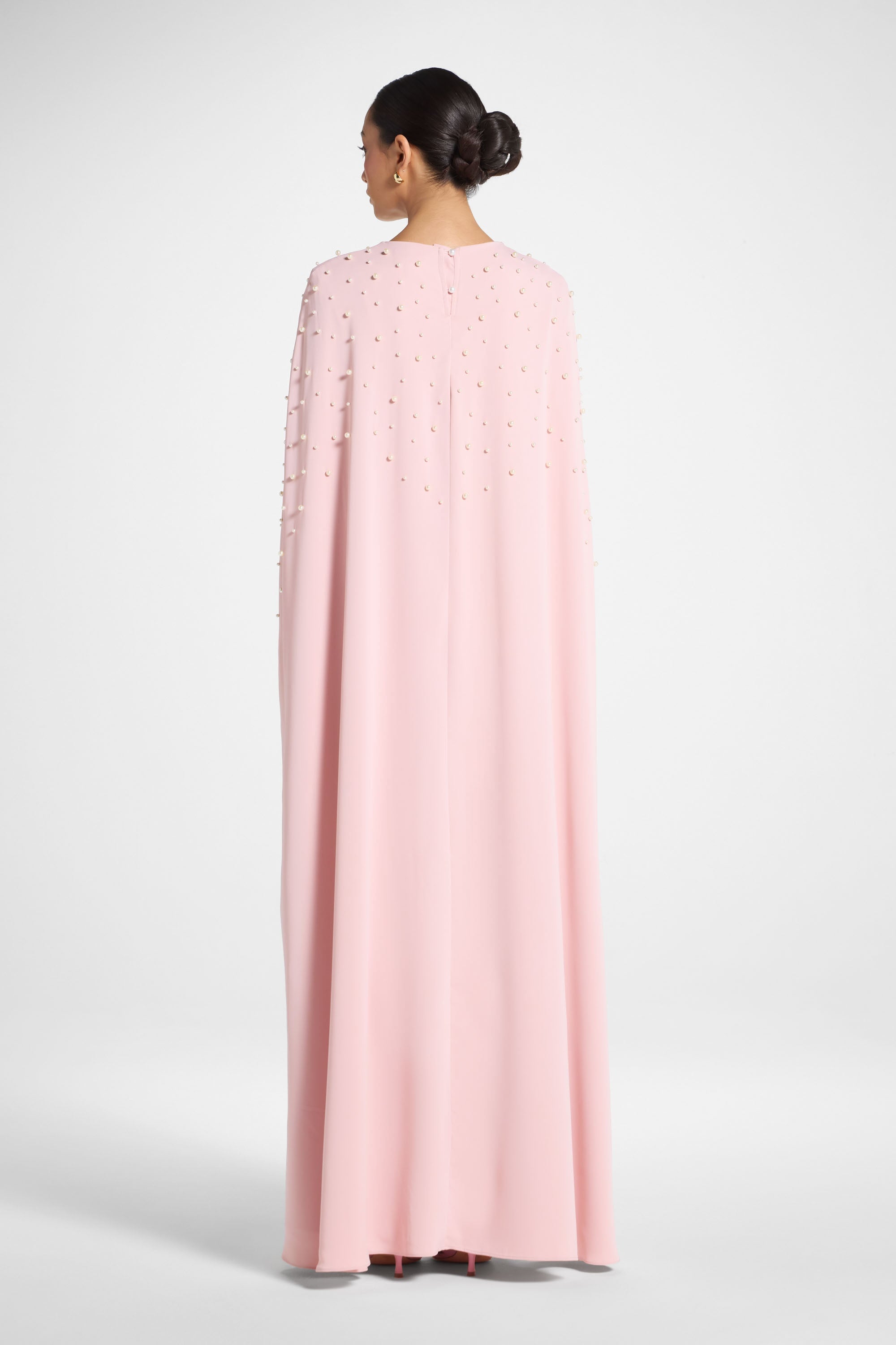 Pearl Cape Maxi Dress - Pink Abayas Veiled 