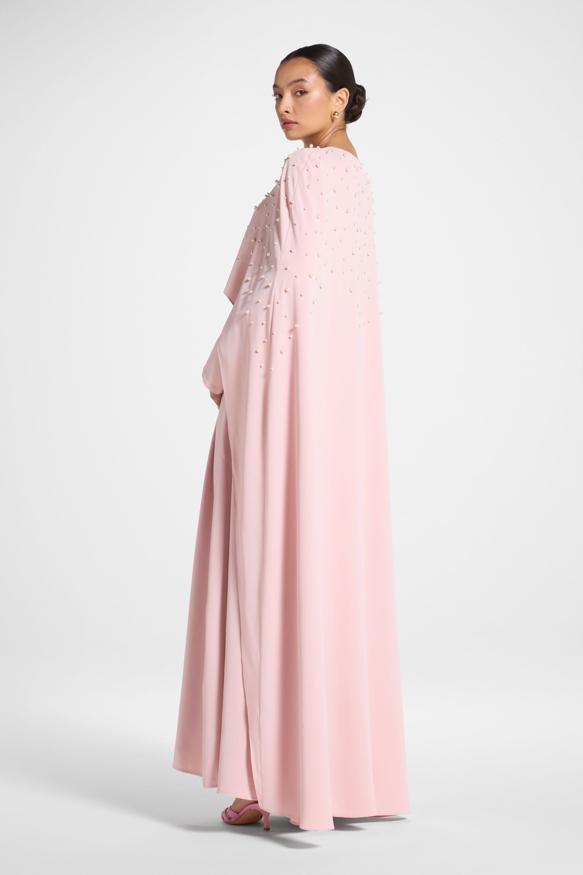 Pearl Cape Maxi Dress - Pink Abayas Veiled 