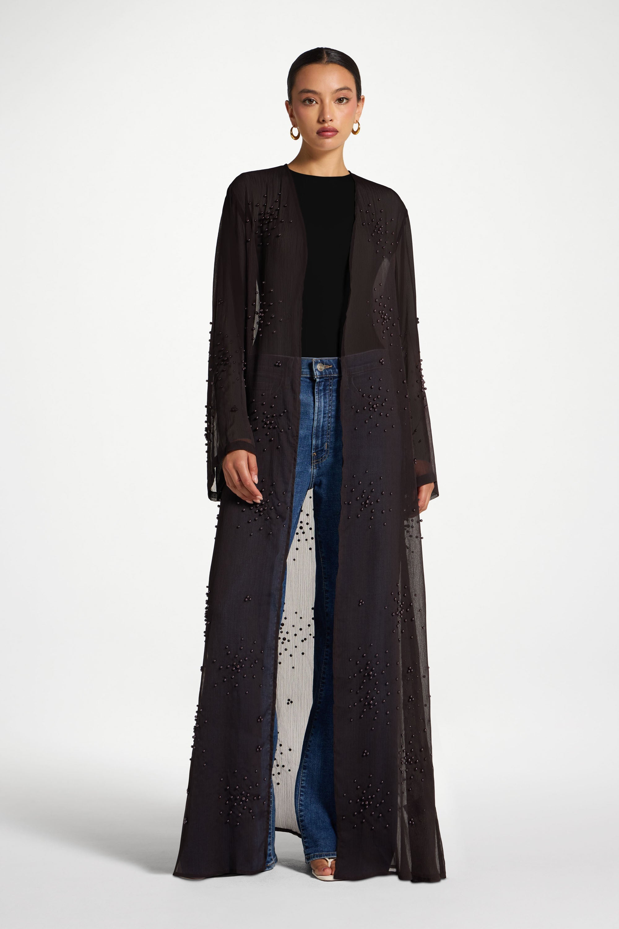 Pearl Embellished Open Abaya - Cove Abayas Veiled 