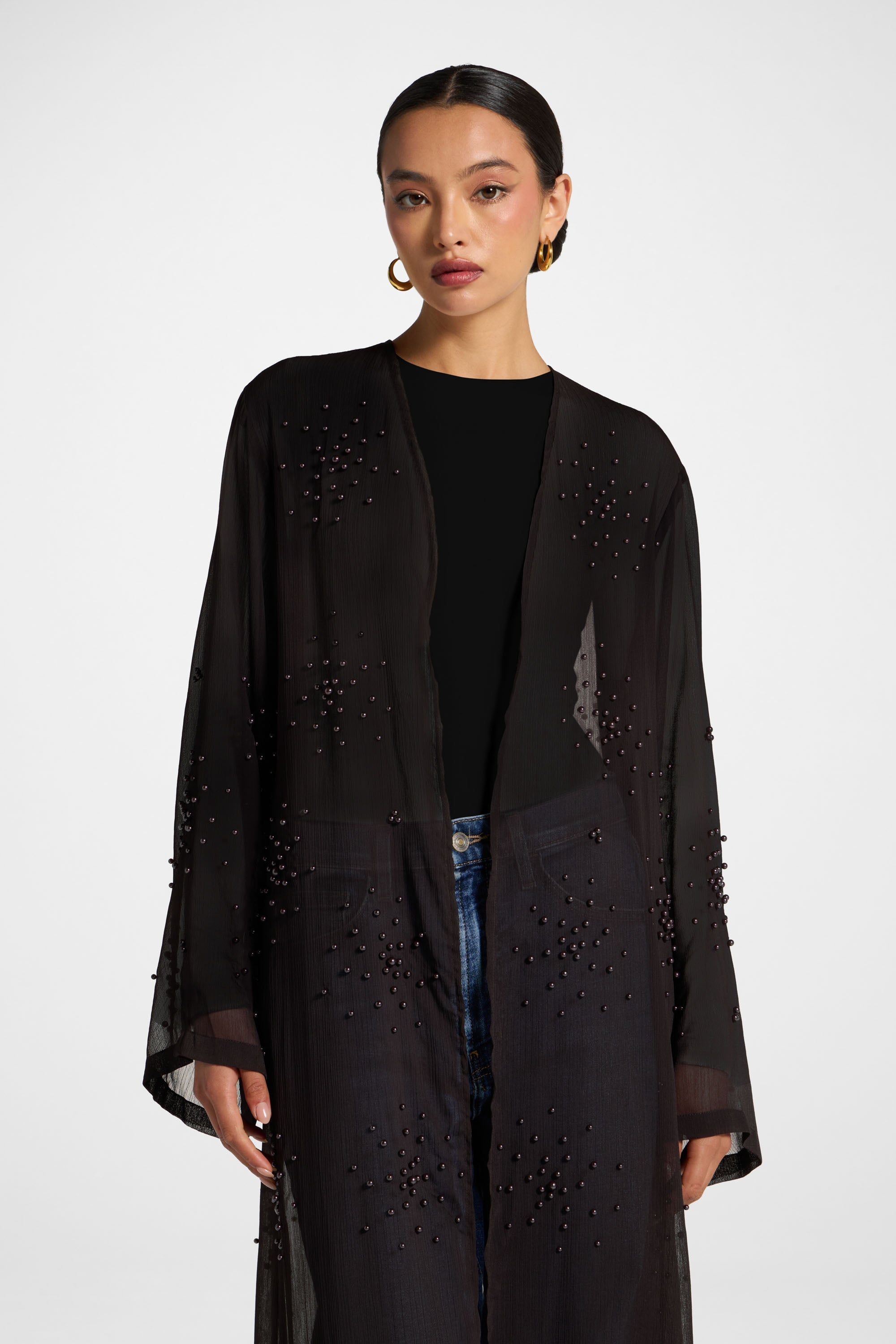 Pearl Embellished Open Abaya - Cove Abayas Veiled 