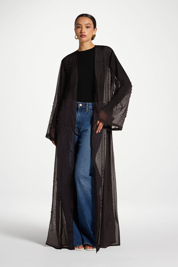 Pearl Embellished Open Abaya - Cove Abayas Veiled 