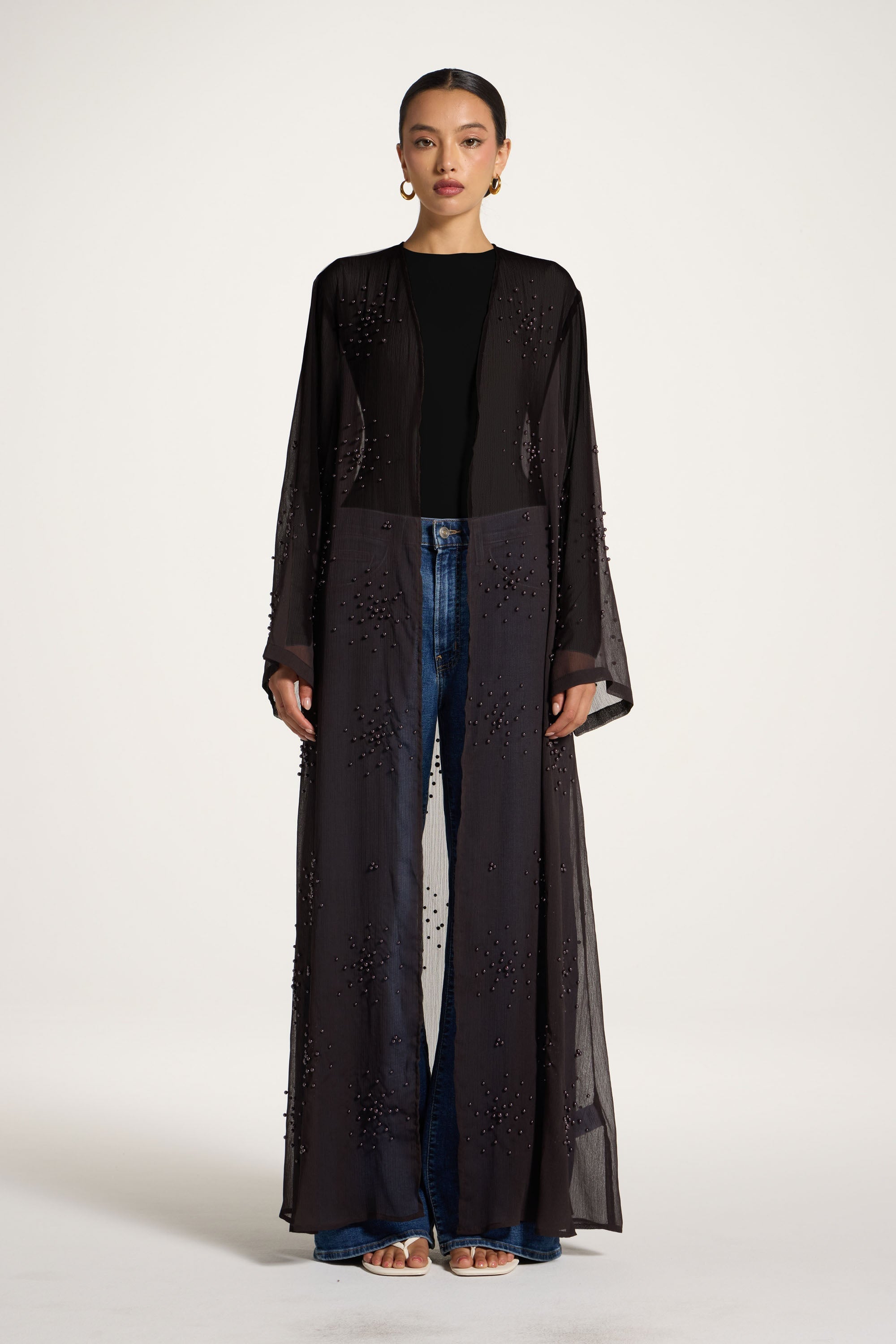 Pearl Embellished Open Abaya - Cove Abayas Veiled 