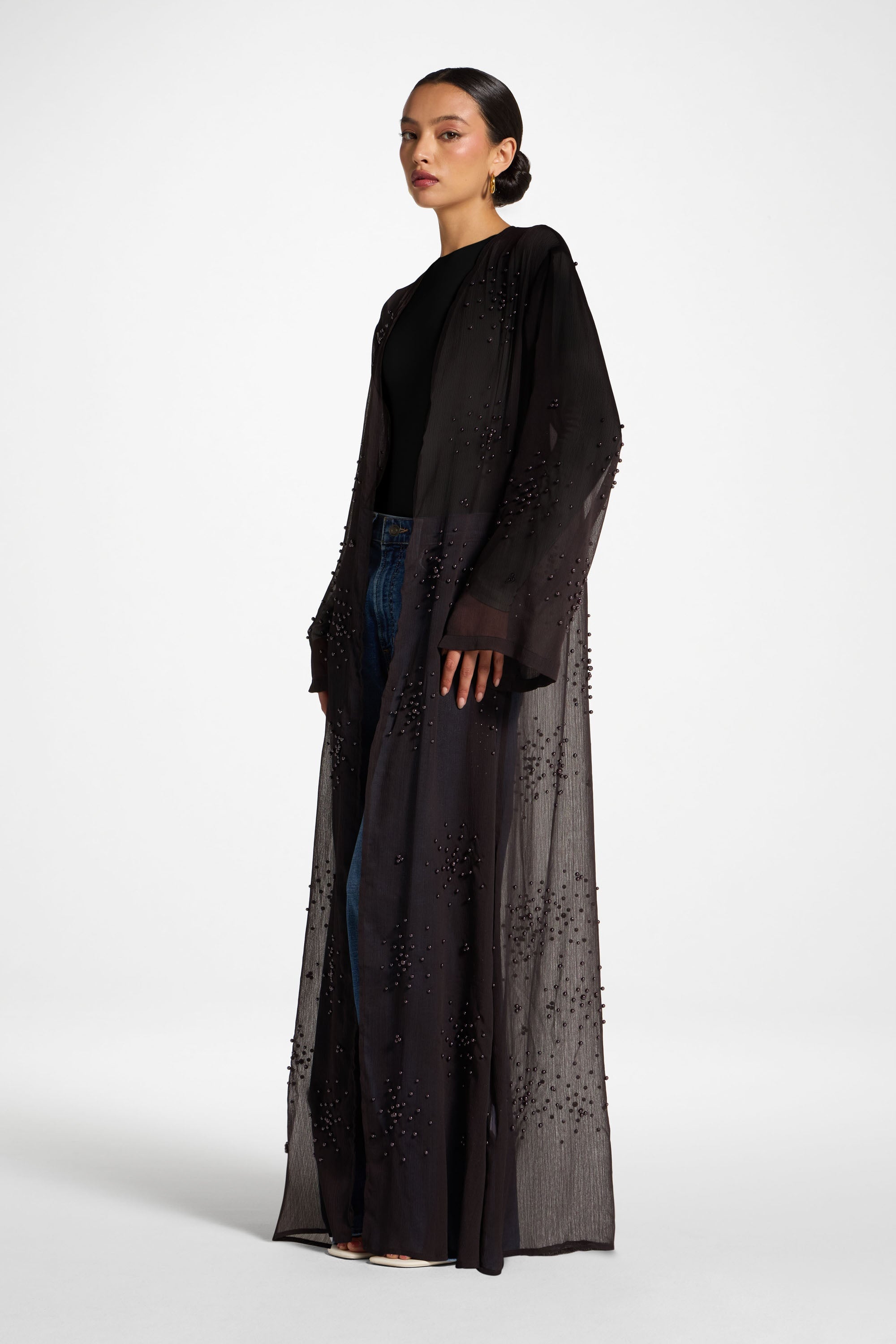 Pearl Embellished Open Abaya - Cove Abayas Veiled 