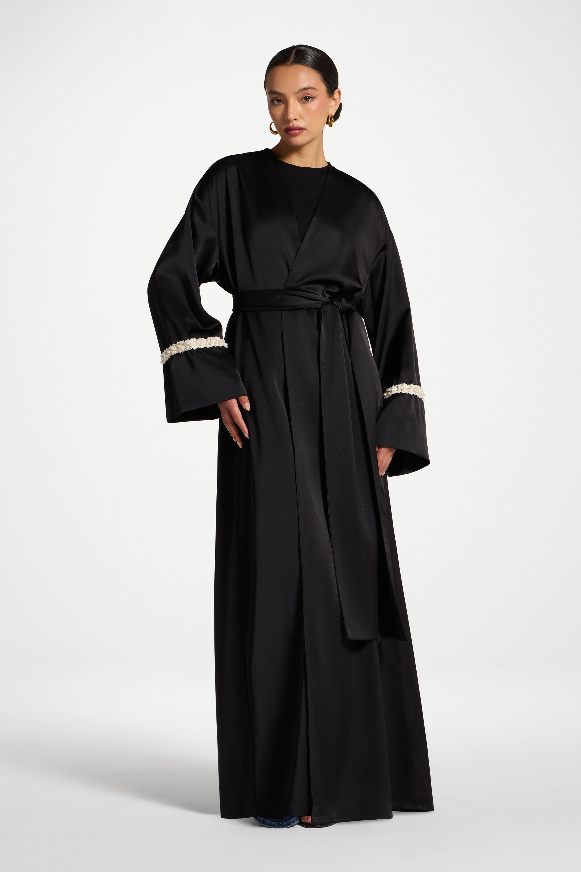 Pearl Trim Abaya Abayas Veiled 