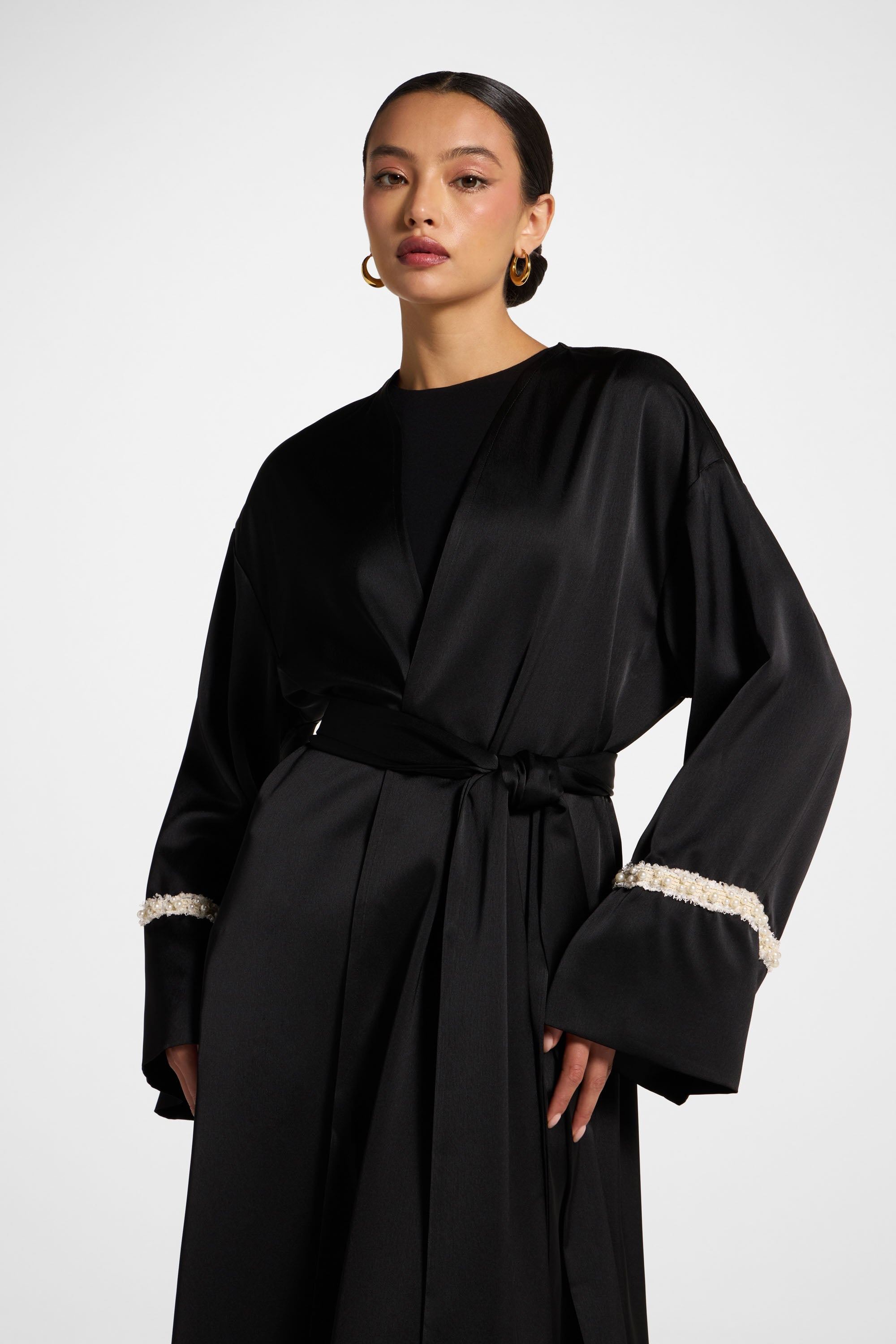 Pearl Trim Abaya Abayas Veiled 