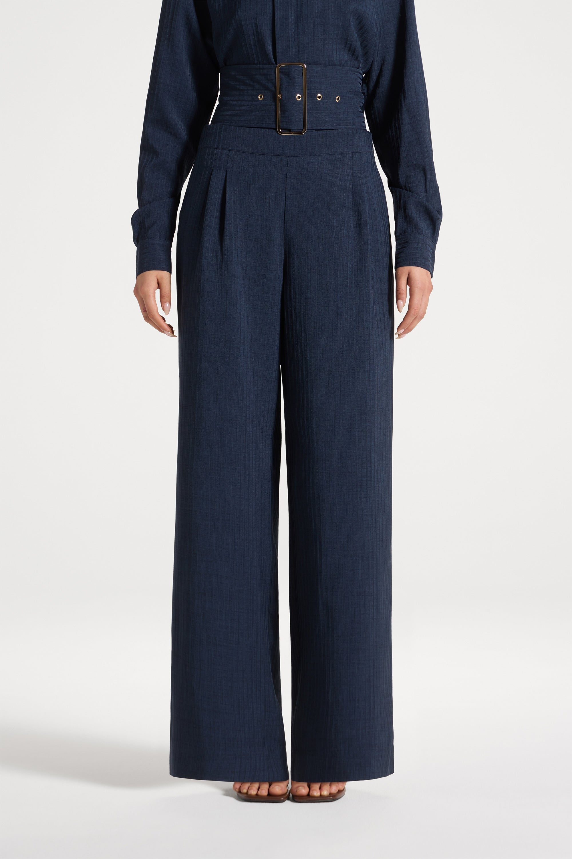 Pinstripe Wide Leg Pants - Heritage Blue Abayas Veiled 