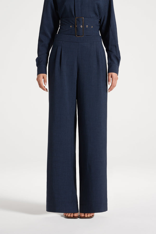 Pinstripe Wide Leg Pants - Heritage Blue Abayas Veiled 