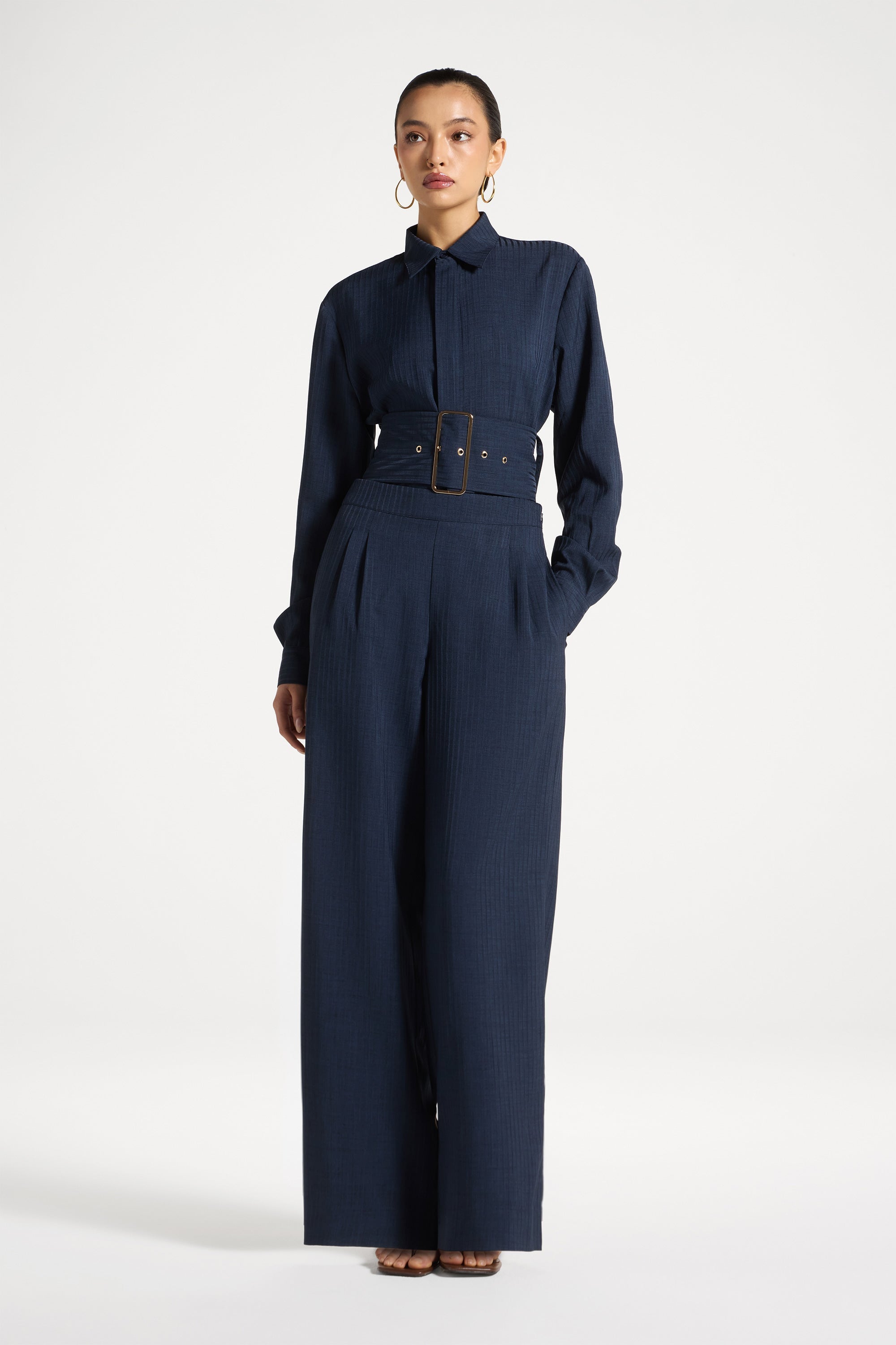 Pinstripe Wide Leg Pants - Heritage Blue Abayas Veiled 