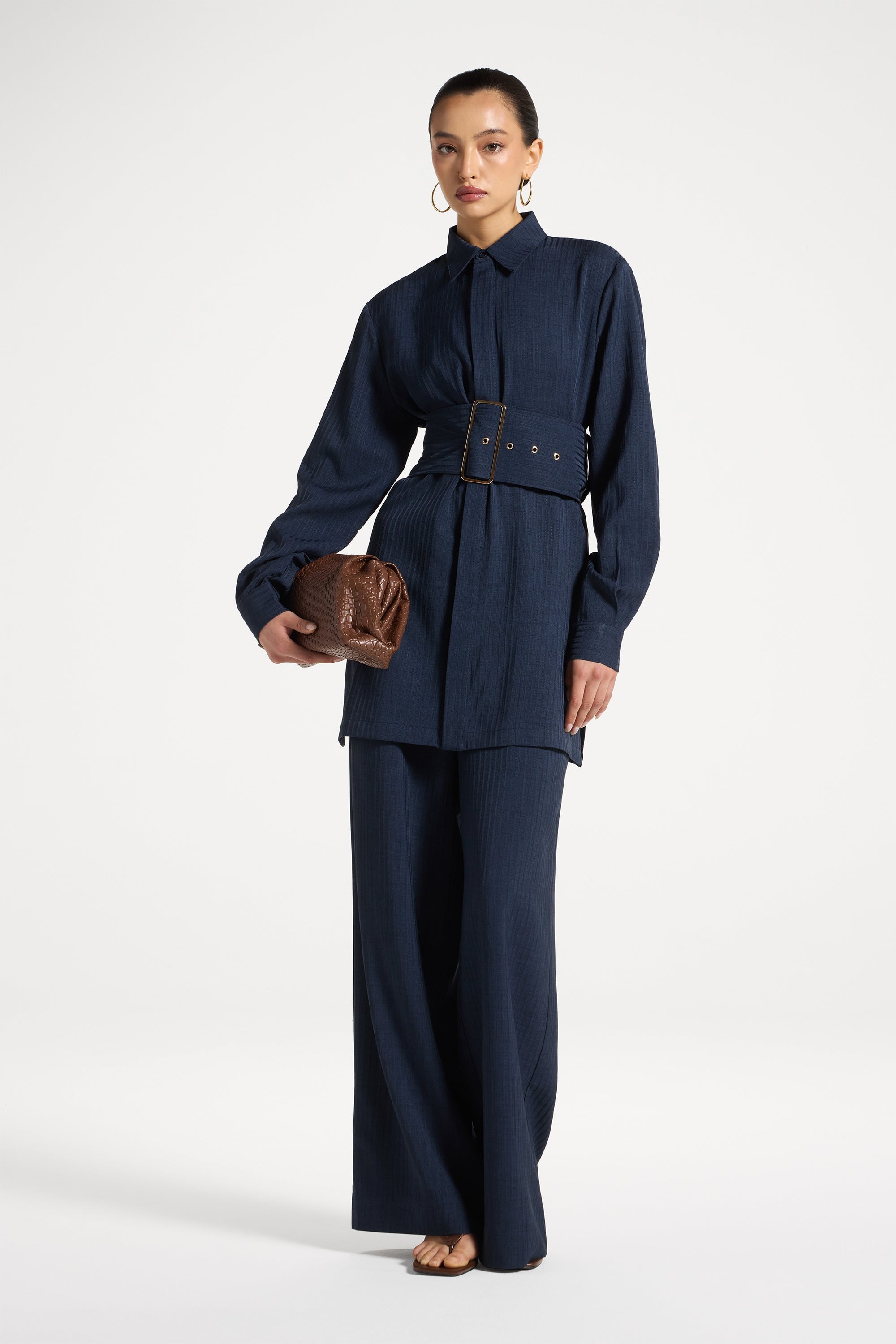 Pinstripe Wide Leg Pants - Heritage Blue Abayas Veiled 