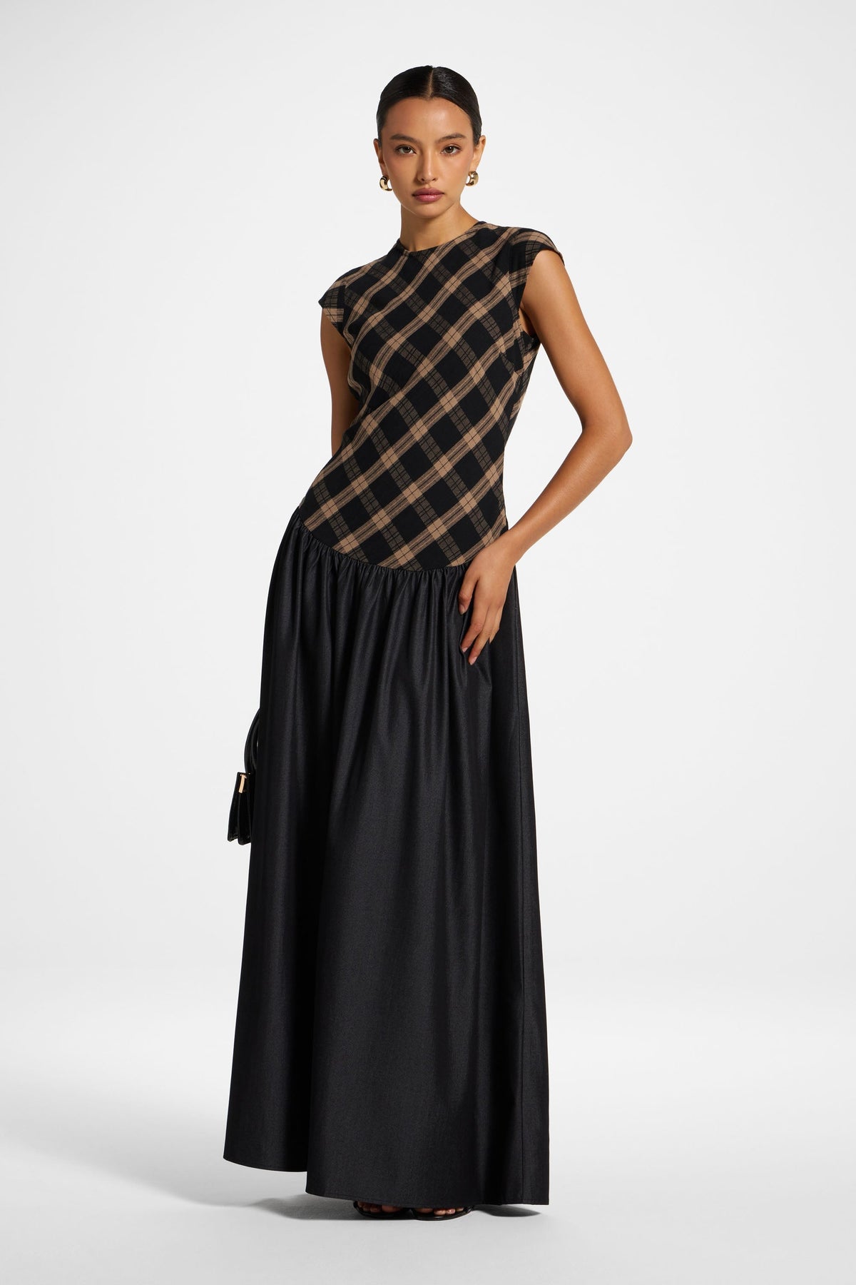 Plaid Bias Lace Up Dress - Black Denim Dress Veiled 