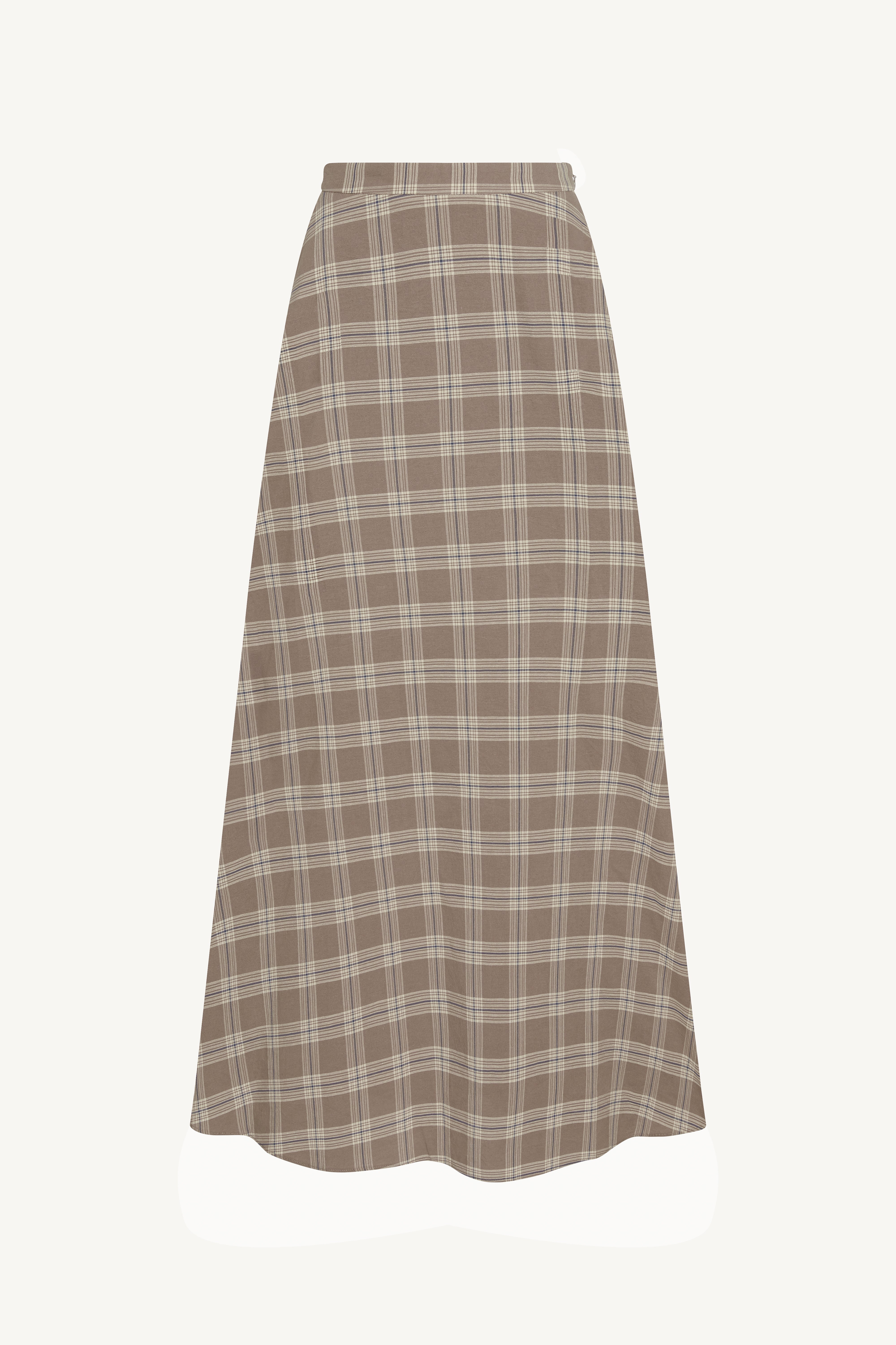 Plaid Cotton Flare Skirt - Light Brown Abayas Veiled 