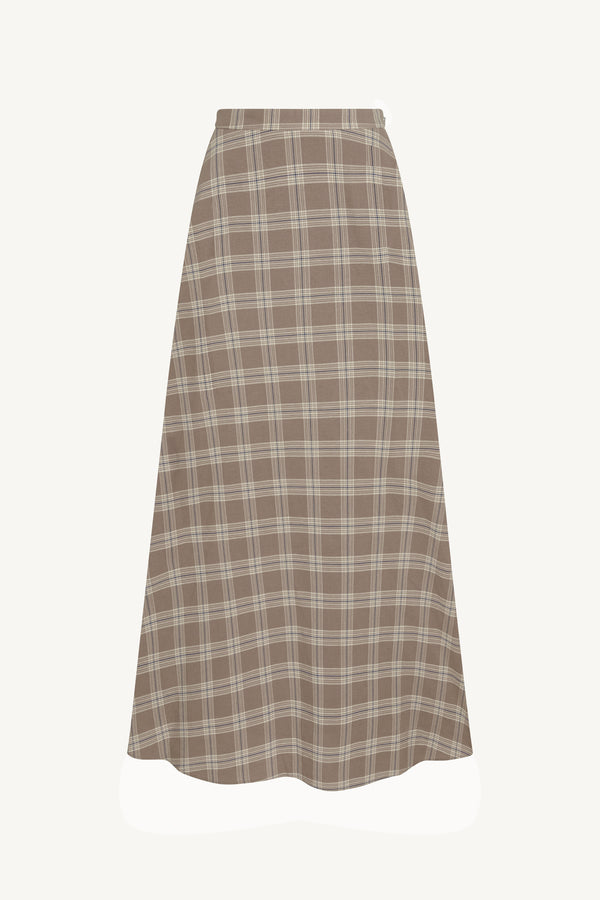 Plaid Cotton Flare Skirt - Light Brown Abayas Veiled 