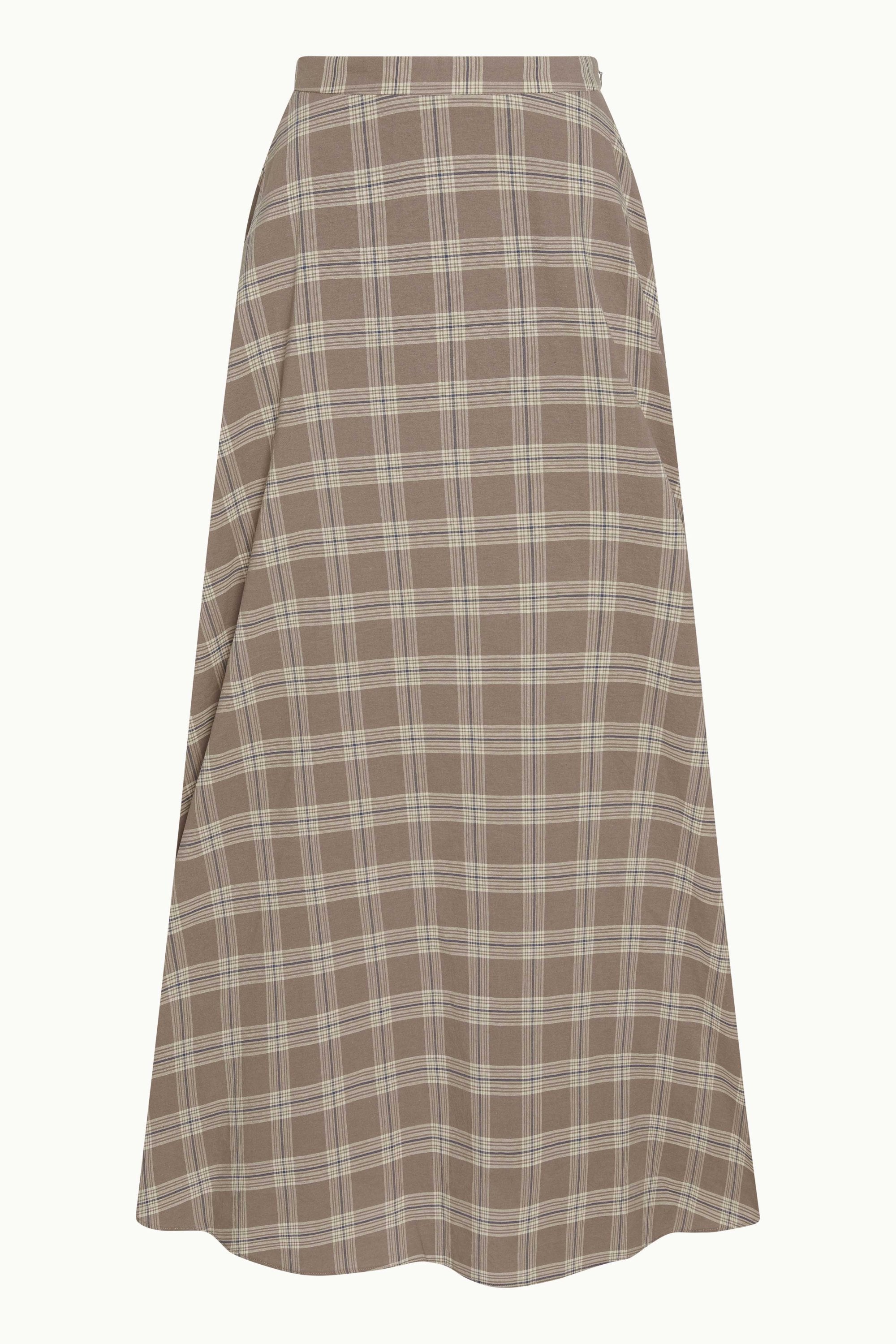 Plaid Cotton Flare Skirt - Light Brown
