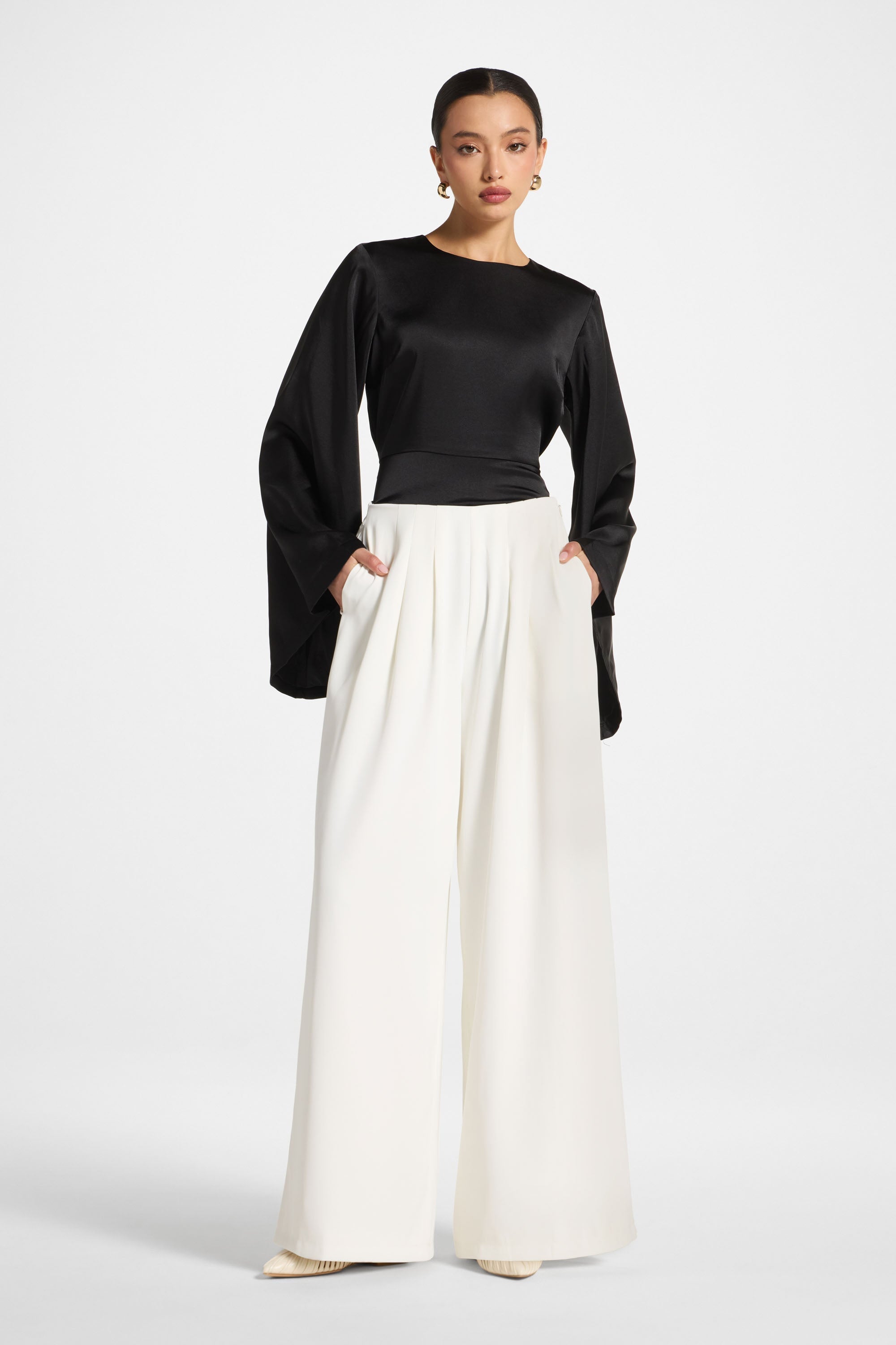 Pleat Pants - White Abayas Veiled 