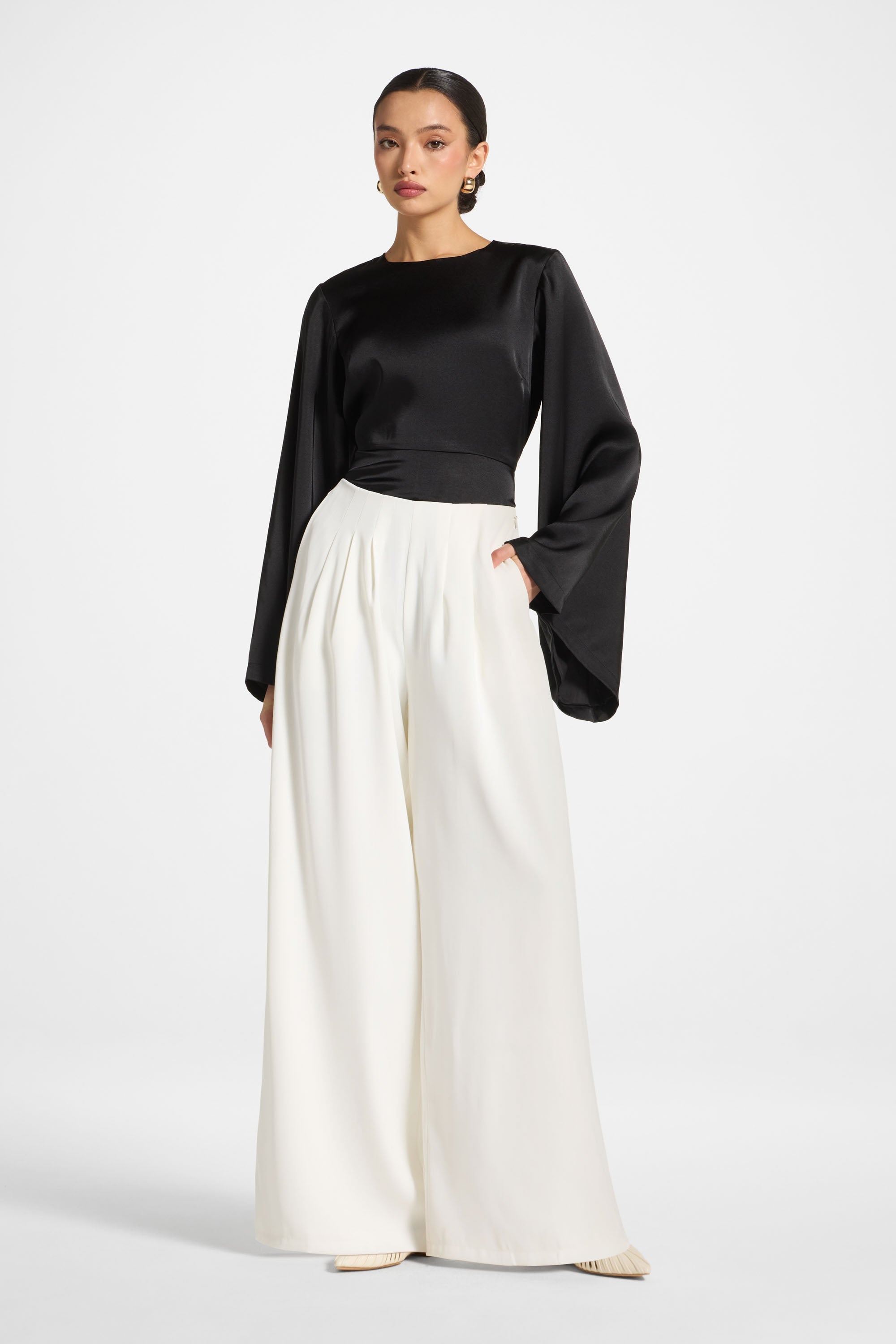 Pleat Pants - White Abayas Veiled 