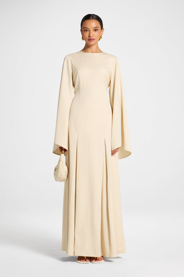 Pleated Dress - Beige Dress Veiled 
