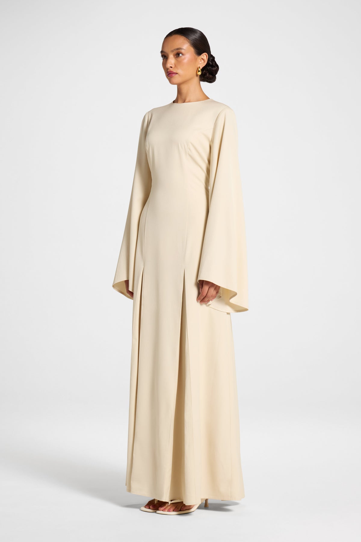 Pleated Dress - Beige Dress Veiled 