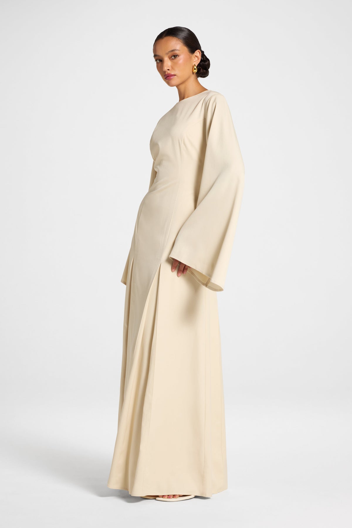 Pleated Dress - Beige Dress Veiled 