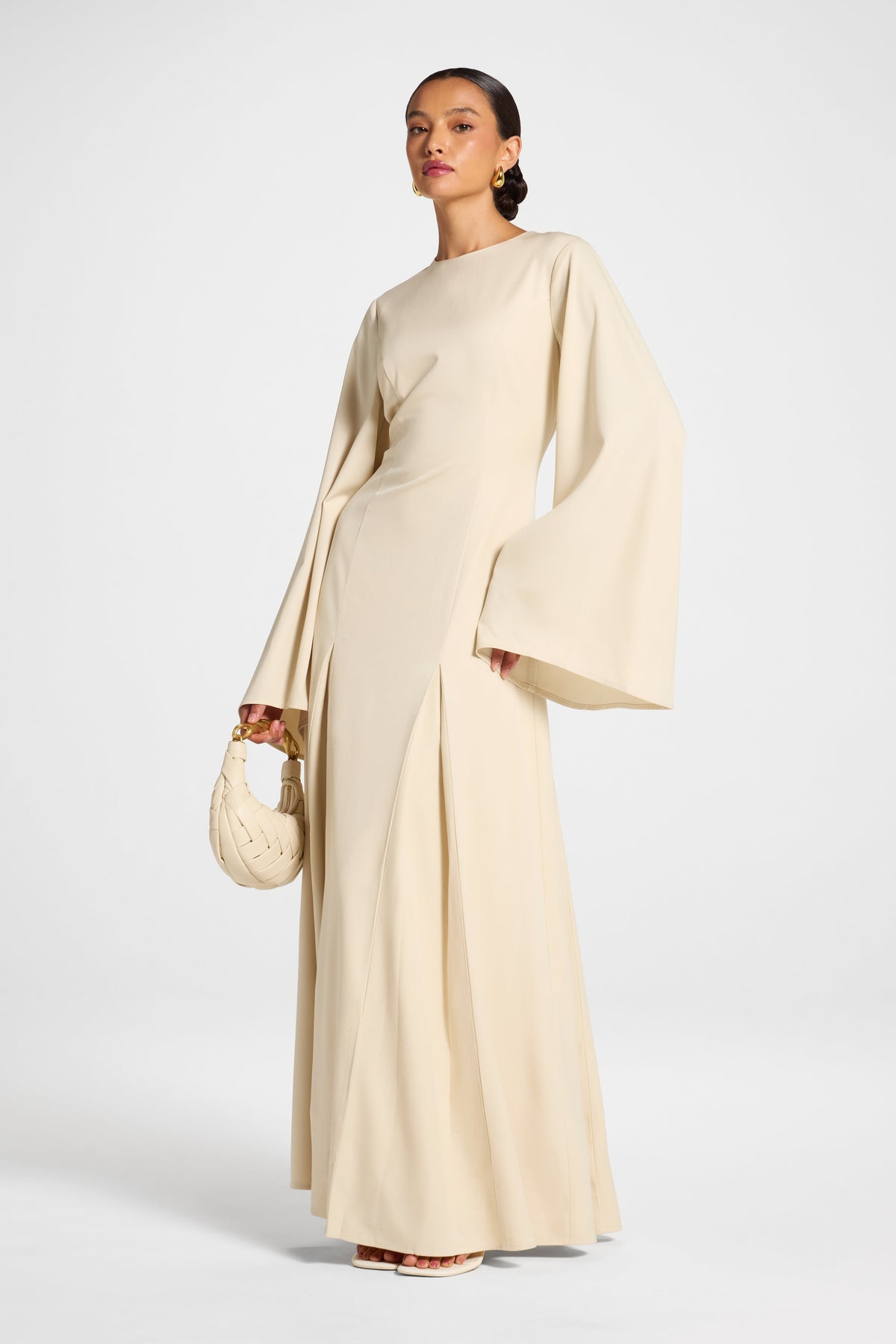 Pleated Dress - Beige Dress Veiled 