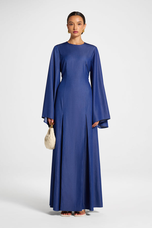 Pleated Dress - Dark Denim Dress Veiled 