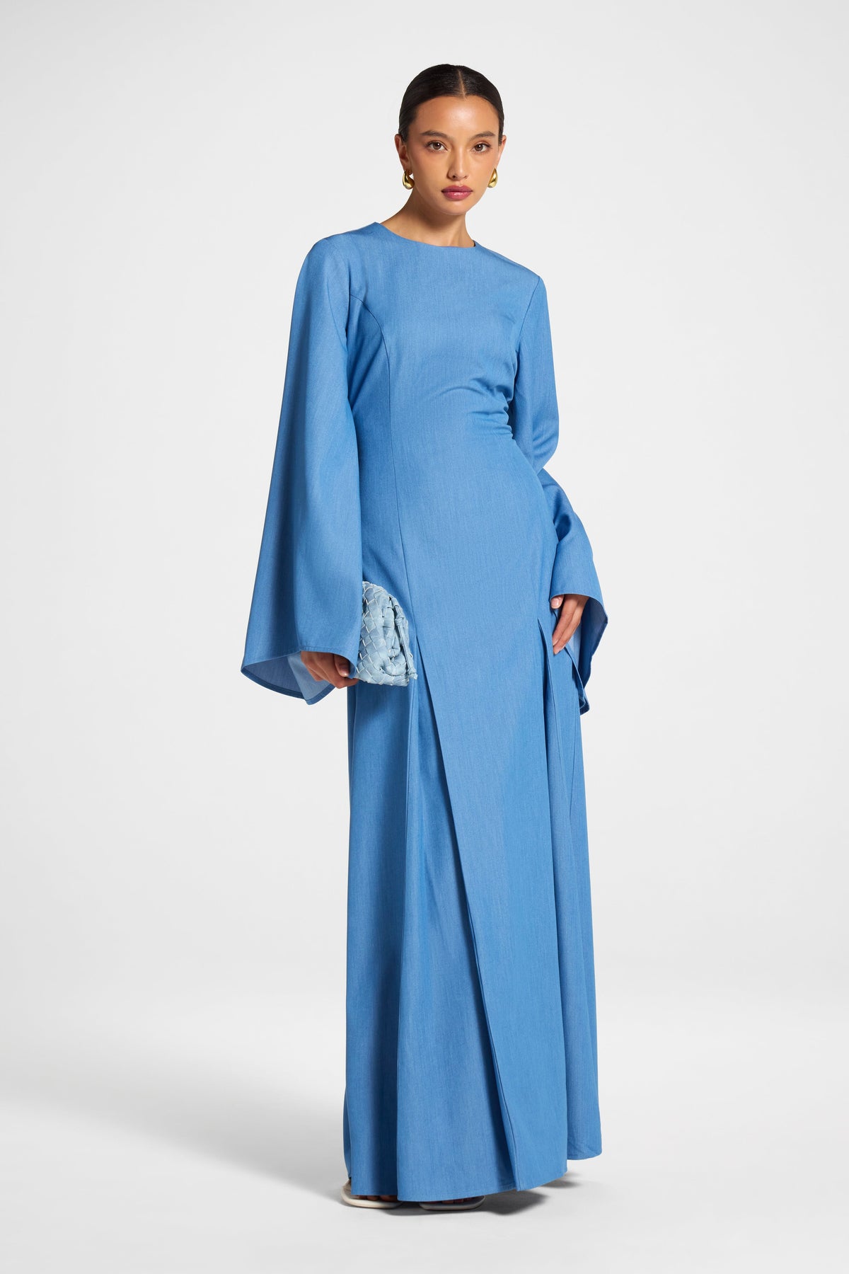Pleated Dress - Mid Wash Denim Dress Veiled 
