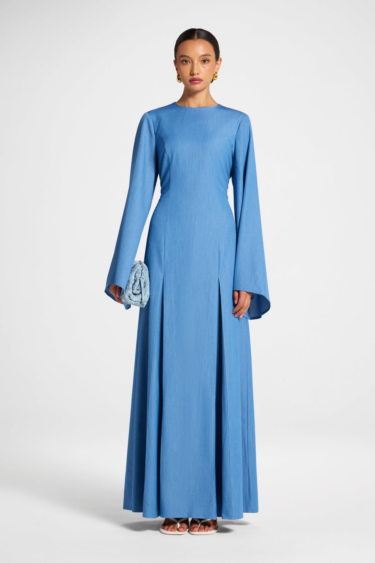 Pleated Dress - Mid Wash Denim Dress Veiled 