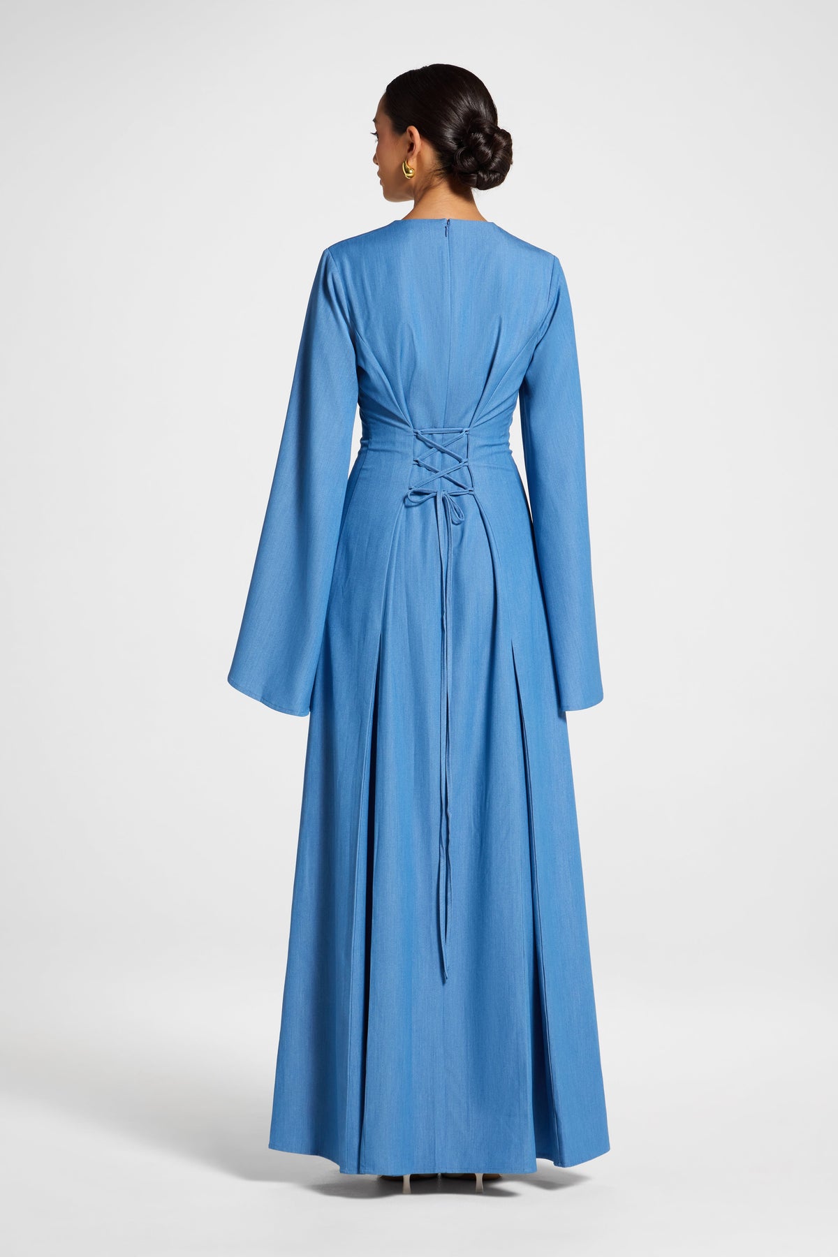 Pleated Dress - Mid Wash Denim Dress Veiled 