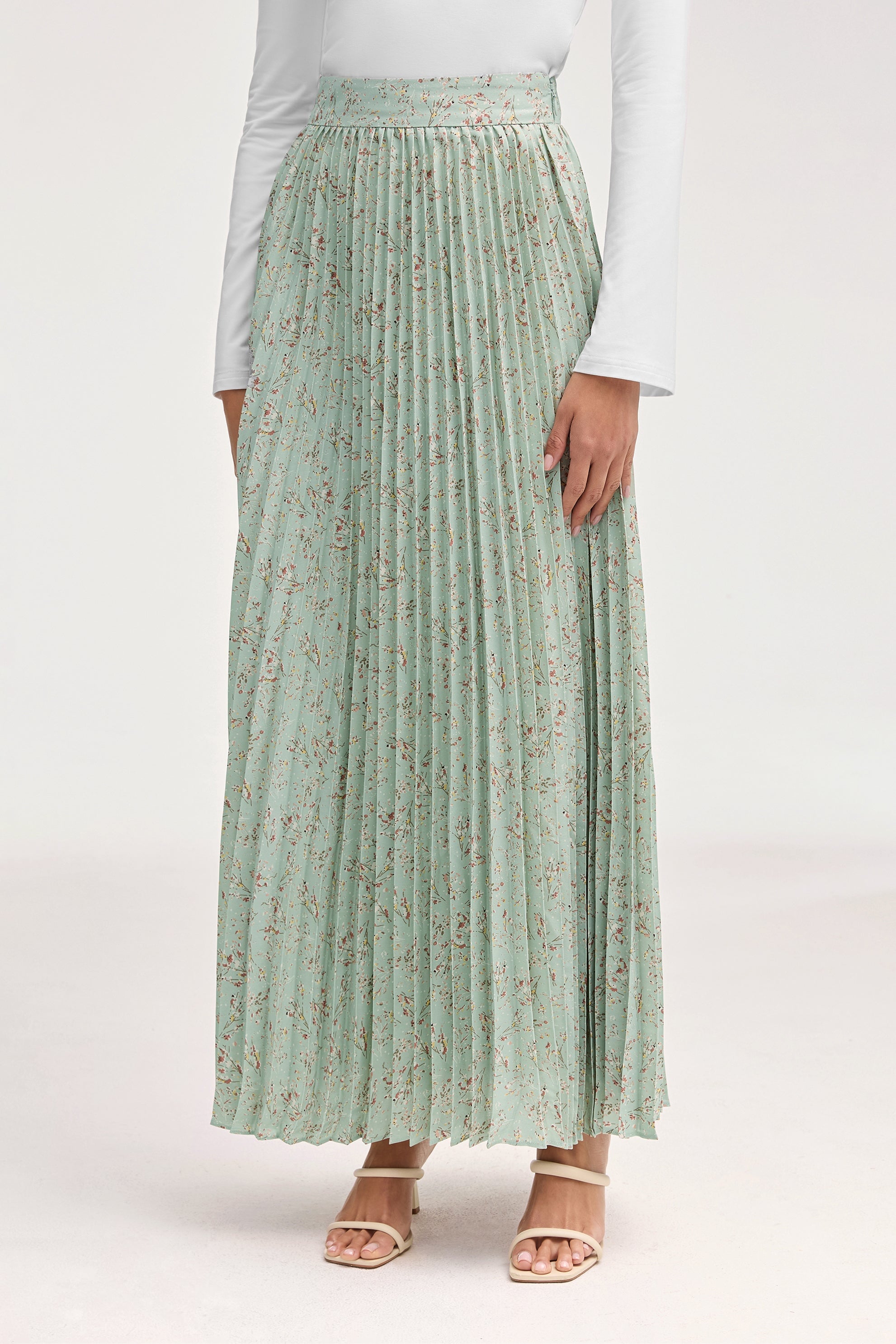 Pleated Floral Maxi Skirt - Sage Clothing Veiled 