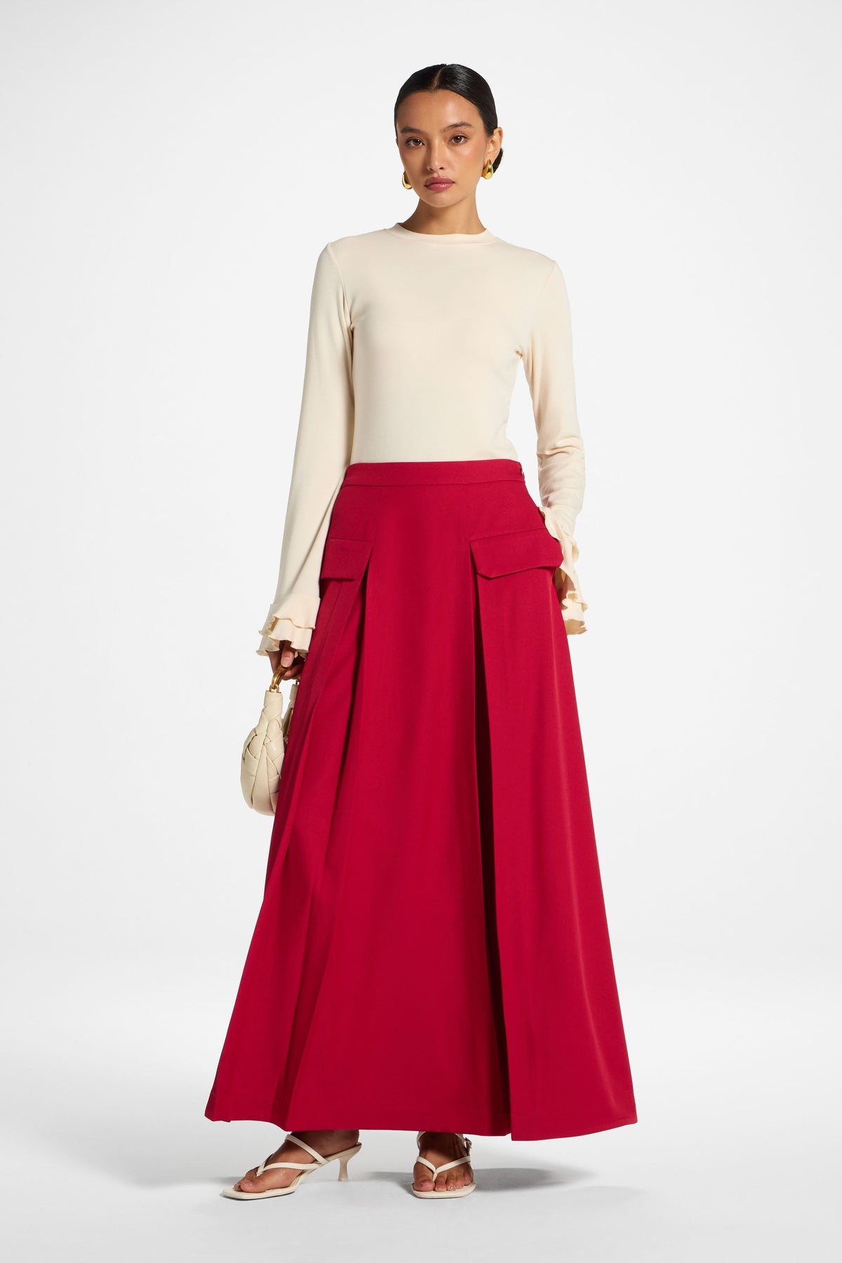 Pleated Maxi Skirt - Cherry Skirt Veiled 