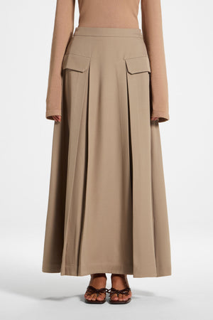 Pleated Maxi Skirt - Taupe