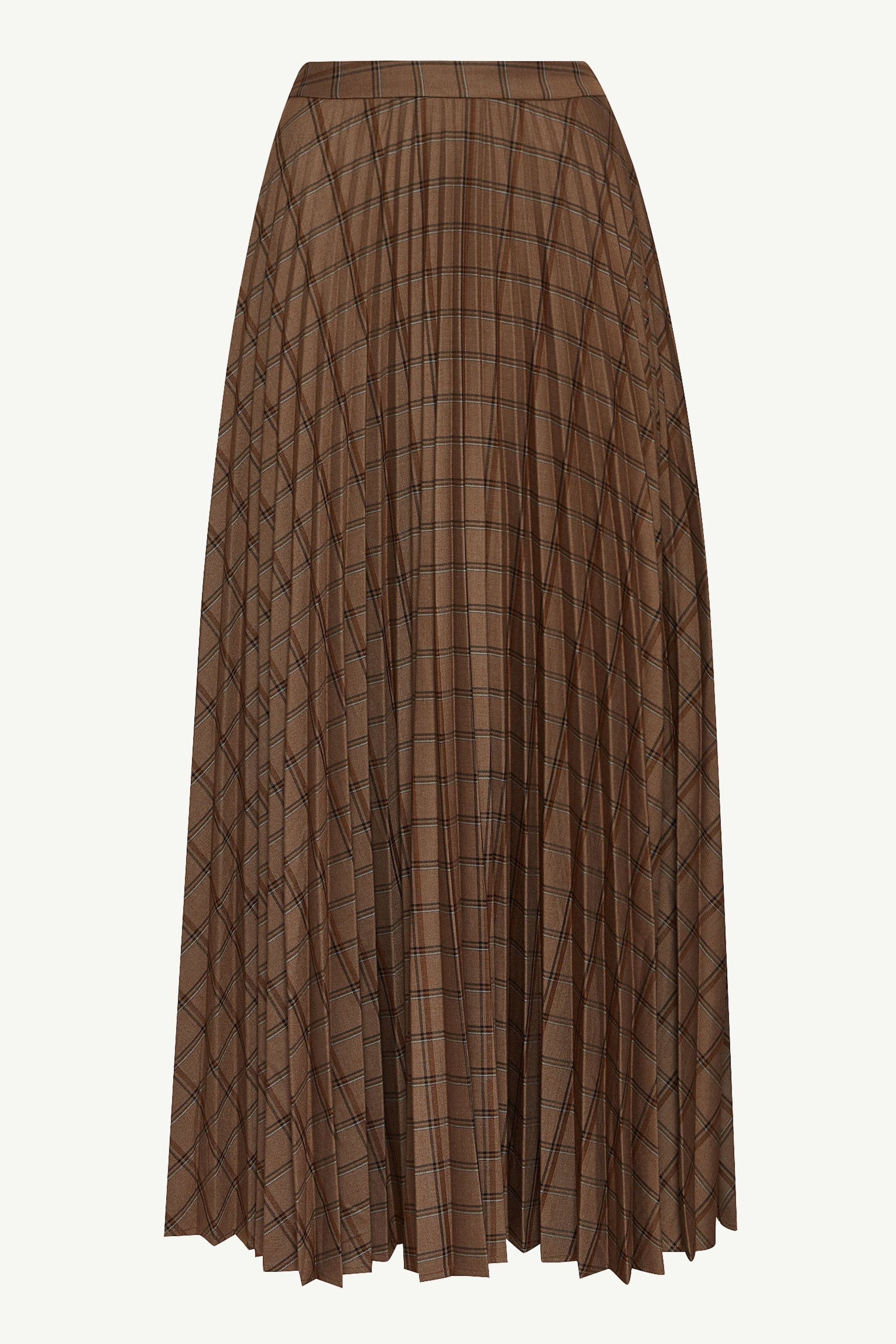 Pleated Plaid A Line Maxi Skirt - Brown Clothing Veiled 