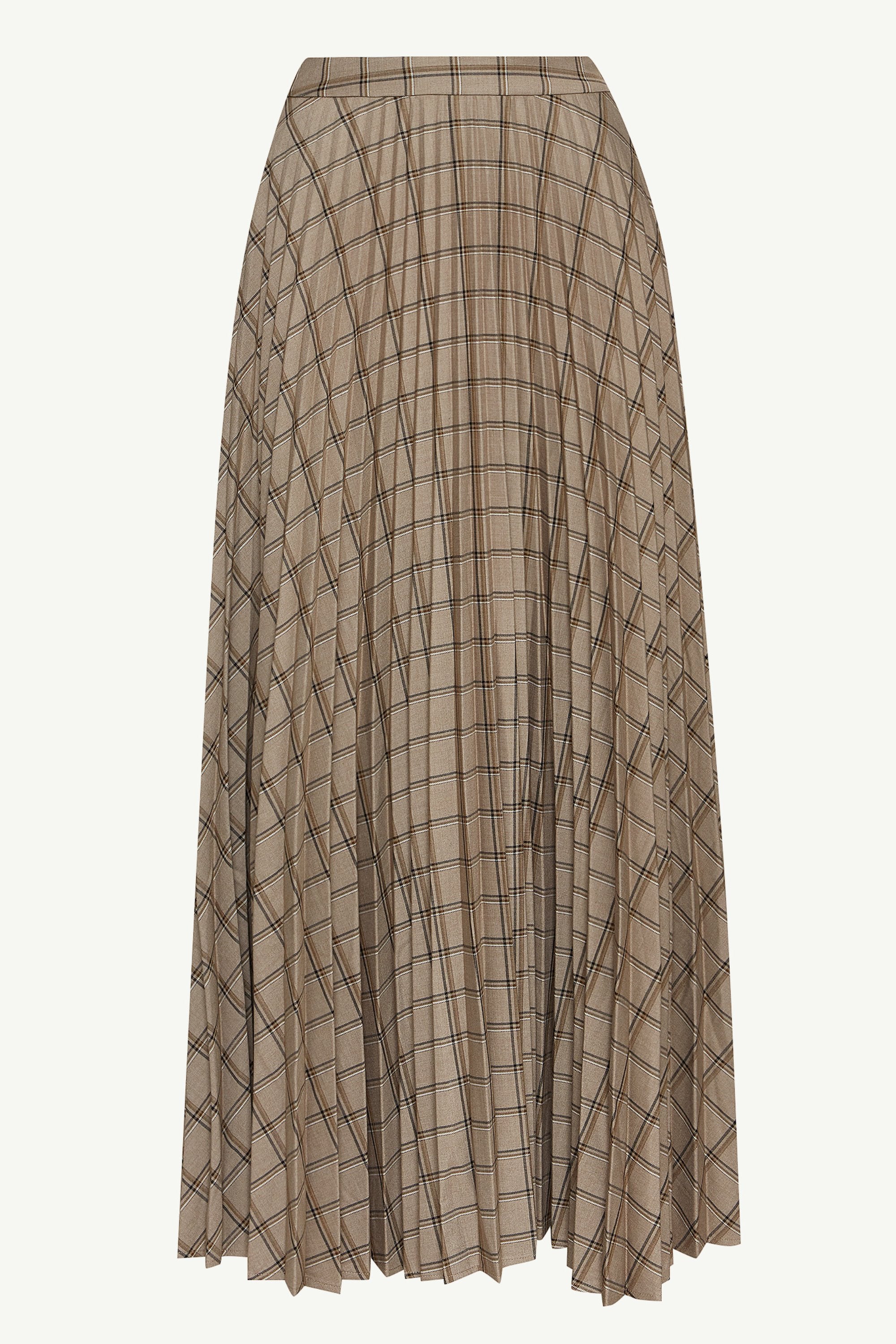 Pleated Plaid A Line Maxi Skirt Grey