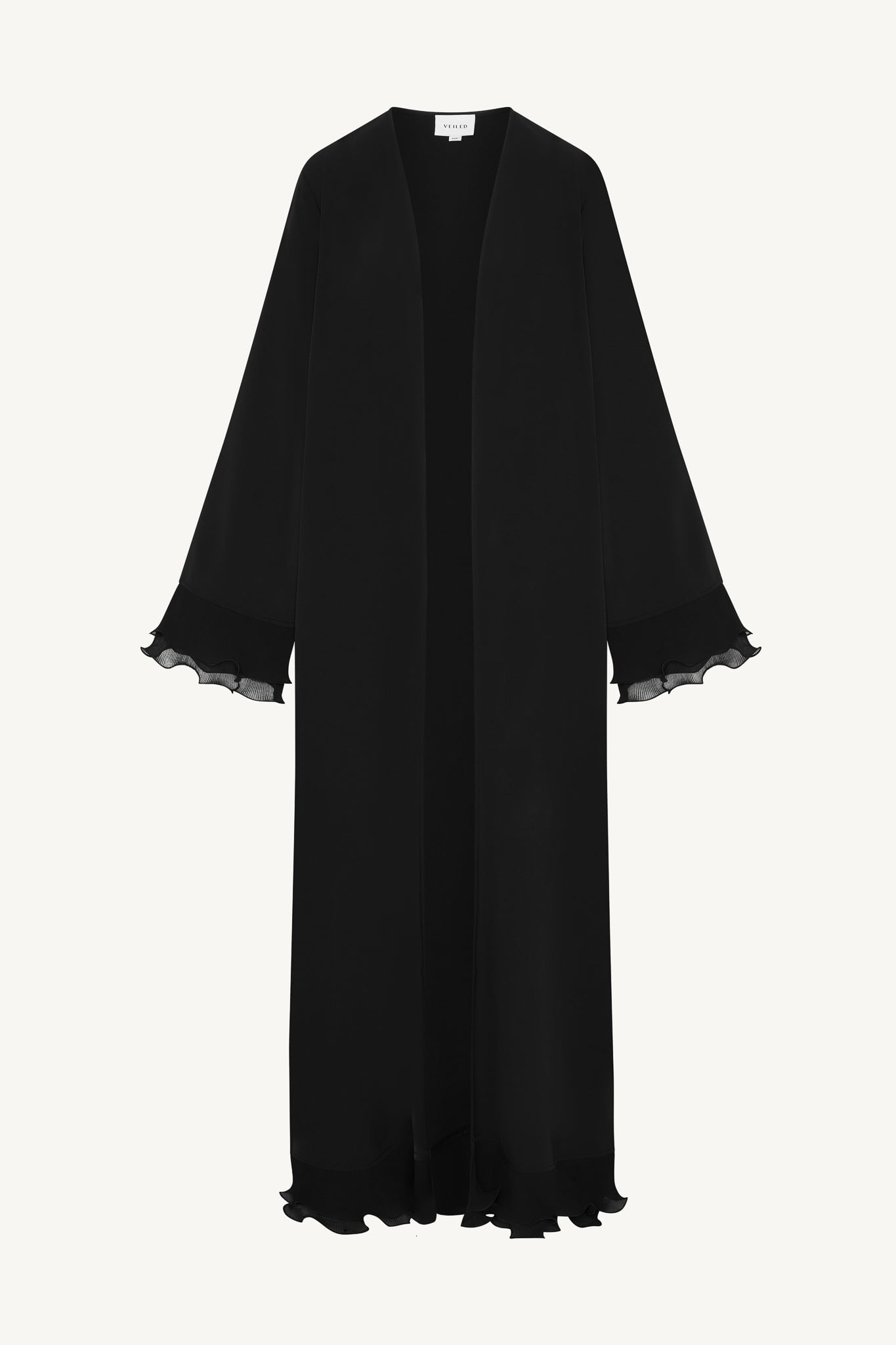 Pleated Sleeve Open Abaya - Black Abayas Veiled 
